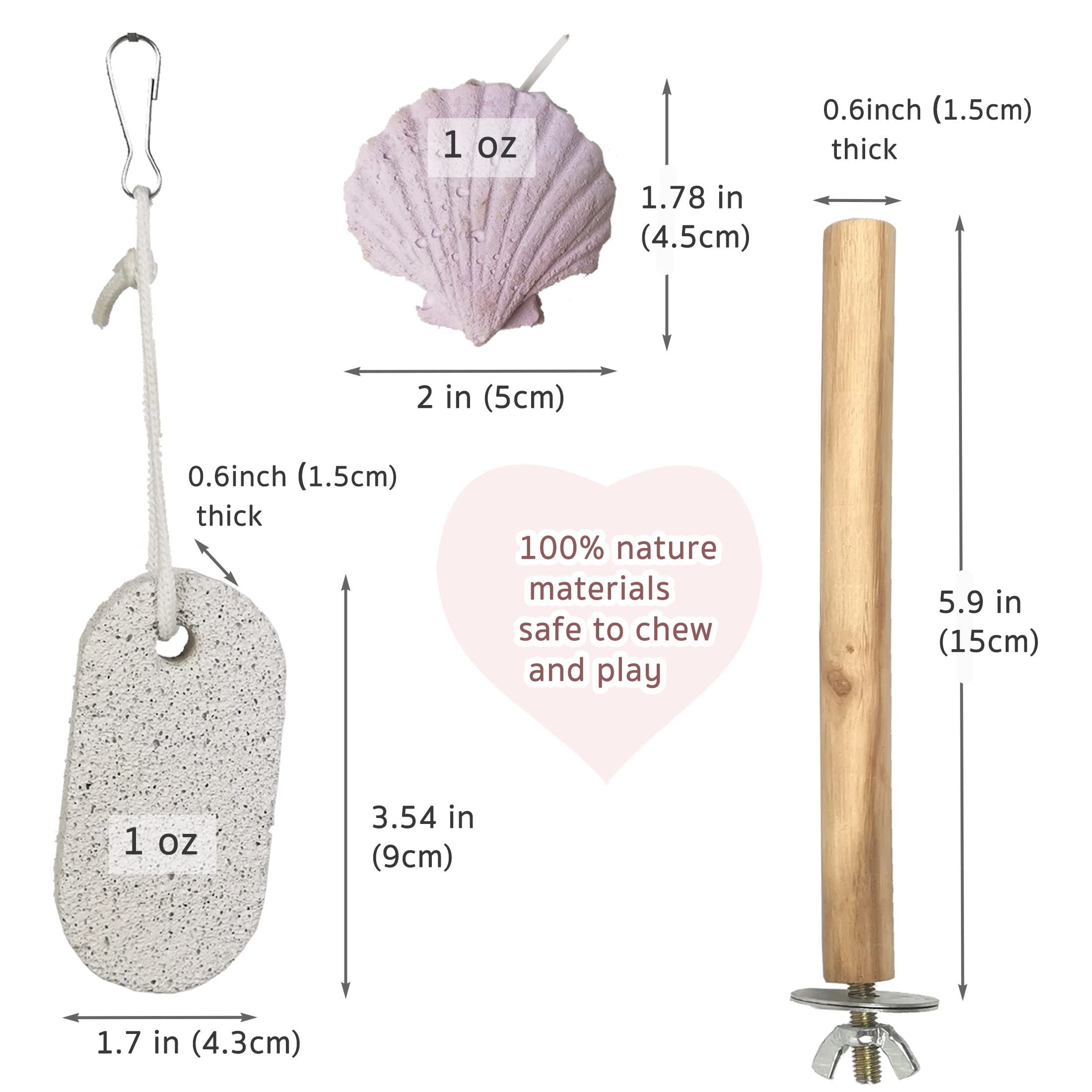 Parrot Chewing Toys (6 Pcs) Natural Cuttlebone Bird Beak Trimmer Grinding Stone Lava Block Calcium Stone Bird Perch Cage Toys Fo