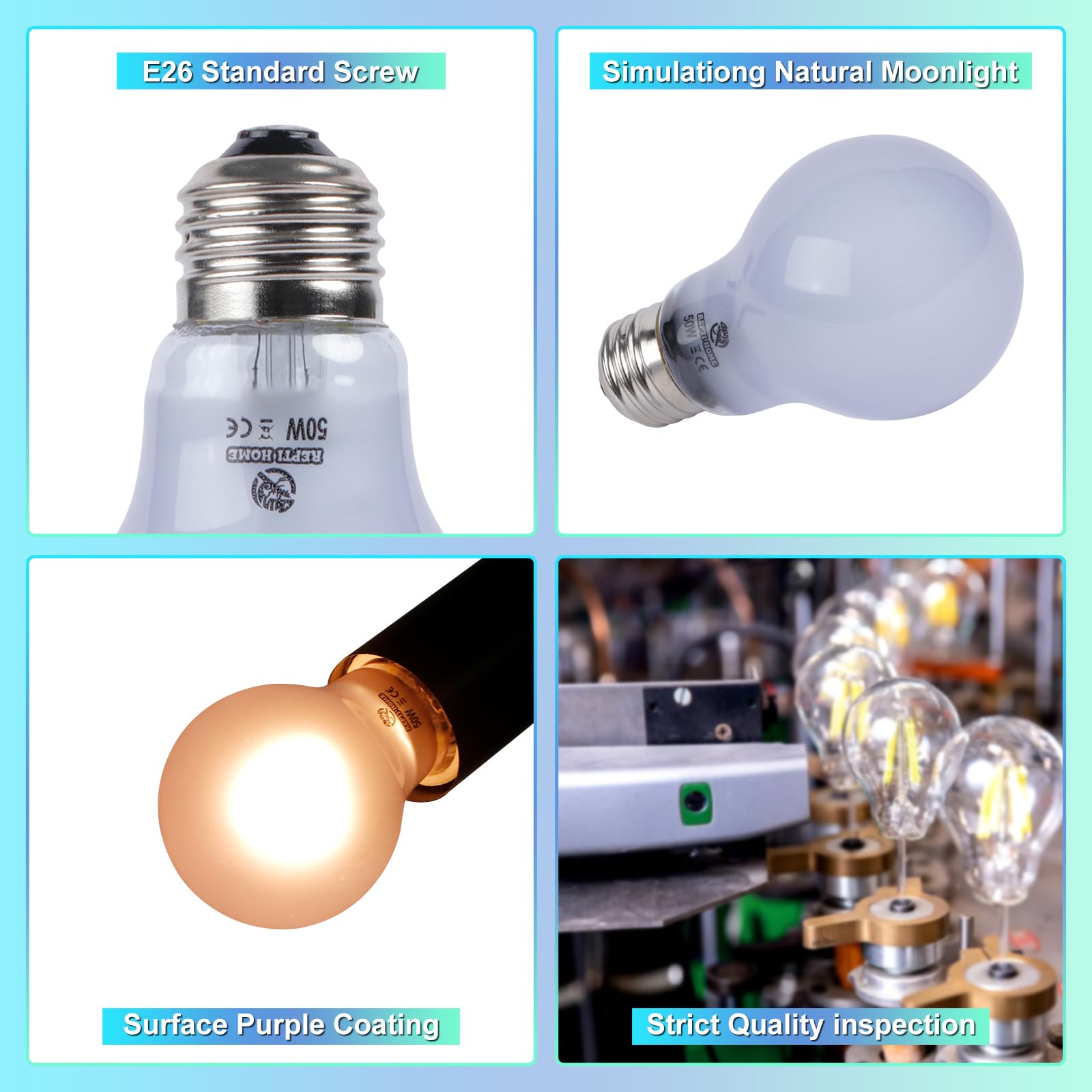 REPTI HOME Reptile Heat Lamp 2 Pack 50W, Daylight Heat Bulb for Reptiles & Amphibians, Reptile Heat Light for Bearded Dragon, Li