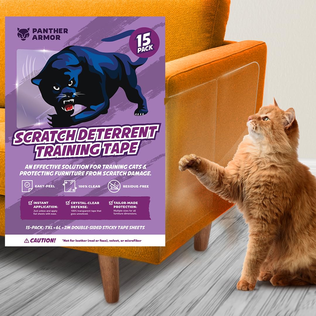Panther Armor 15-Pack Anti-Cat Scratch Deterrent, Couch Protector From Claws, Training Tapes, Furniture Protector, No Pins For S