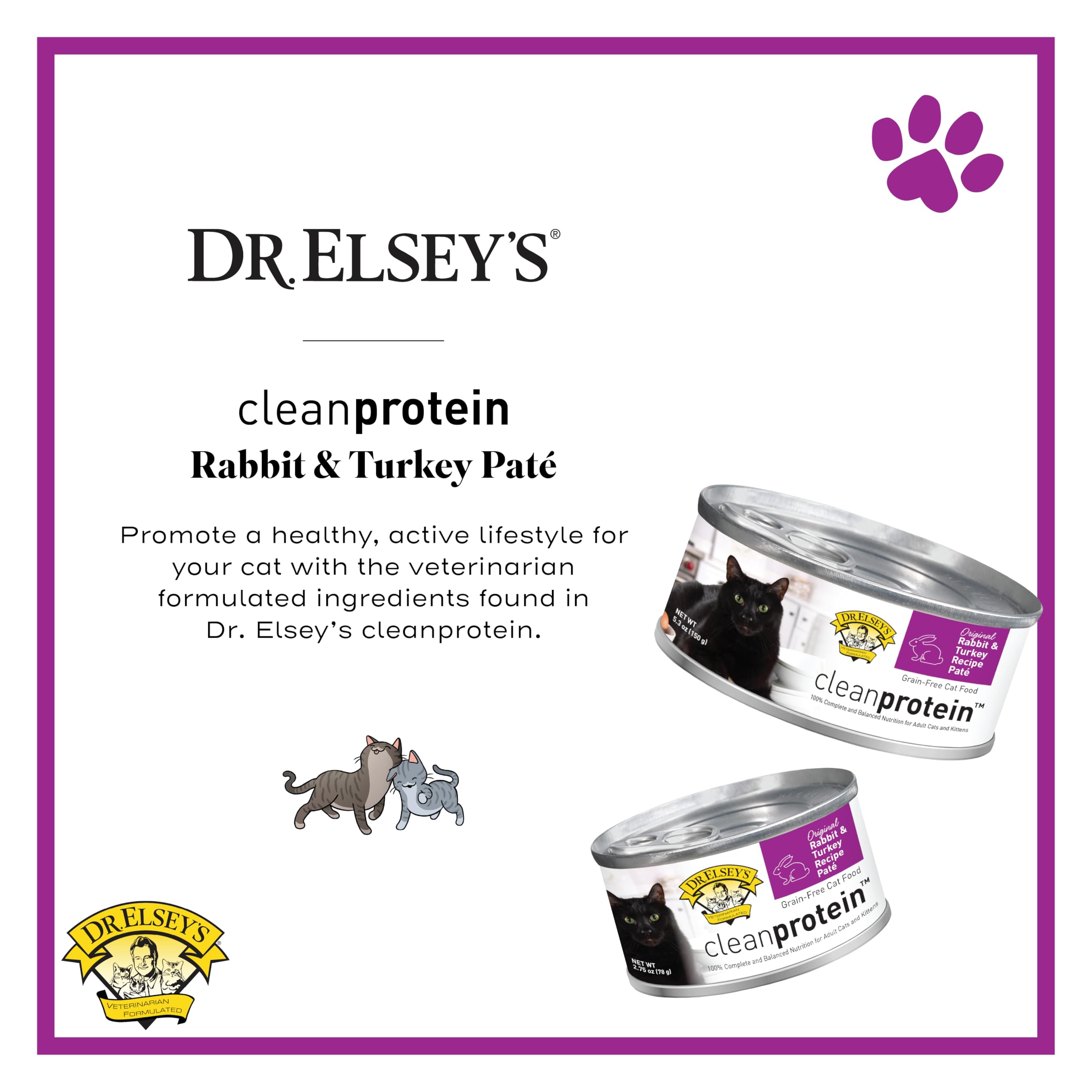 Dr. Elseys cleanprotein Original Rabbit & Turkey Recipe Wet Cat Food, 2.75oz Cans, (Pack of 24)