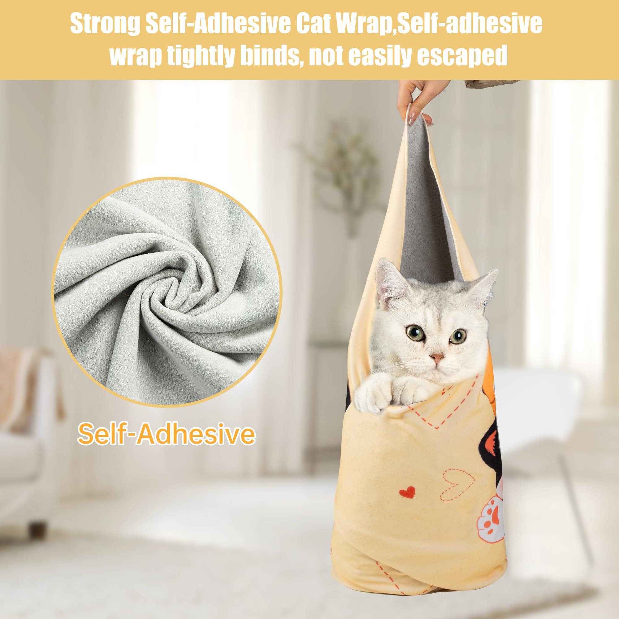 ZINGTERRA Cat Grooming Wrap - Anti-Escape, Self-Adherent, Large 35.4 Inch, Yellow Swaddle Tool for Grooming, Nail Clipping, Calming