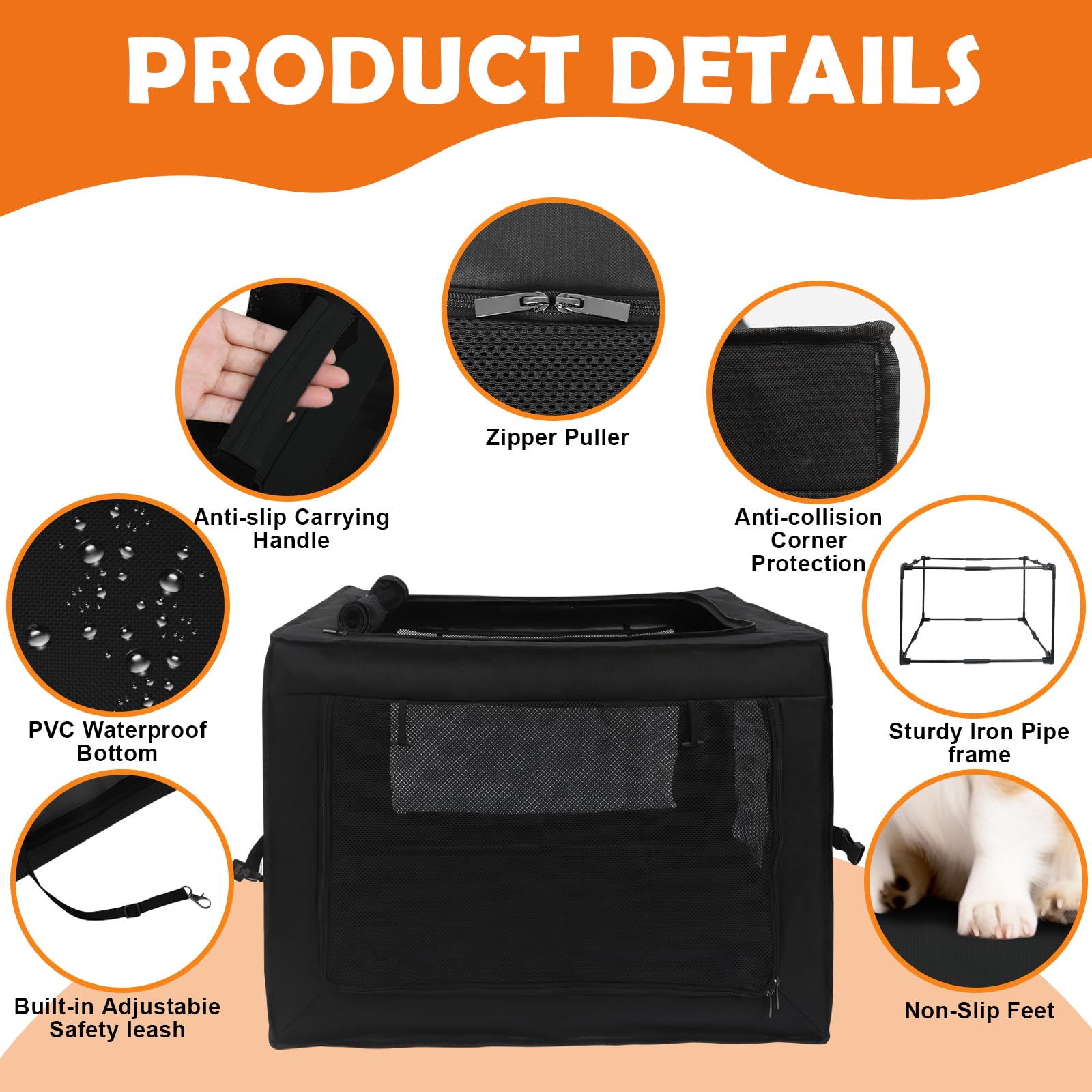 Wdmiya Dog Crates For Medium & Large Dogs, 36 Inch Portable Travel Dog Crate With Chew Proof Mesh, Soft Collapsible Dog Crate Wi