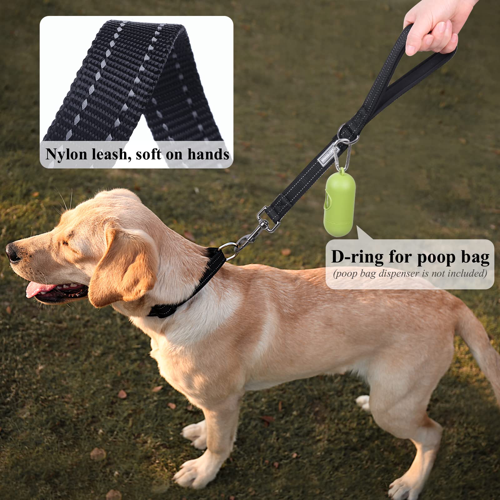 Vivaglory Short Dog Leash For Medium & Large Dogs, 18Inch, Black