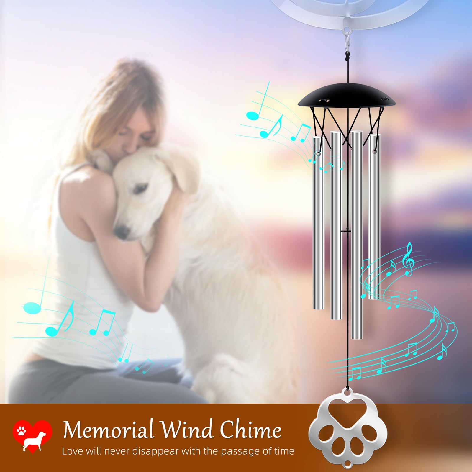 Pet Memorial Gifts For Dogs, A Pet Pawprint Wind Chimes For Dog Bereavement Gift, Dog Sympathy Gift Dog Passing Away Pet With Me