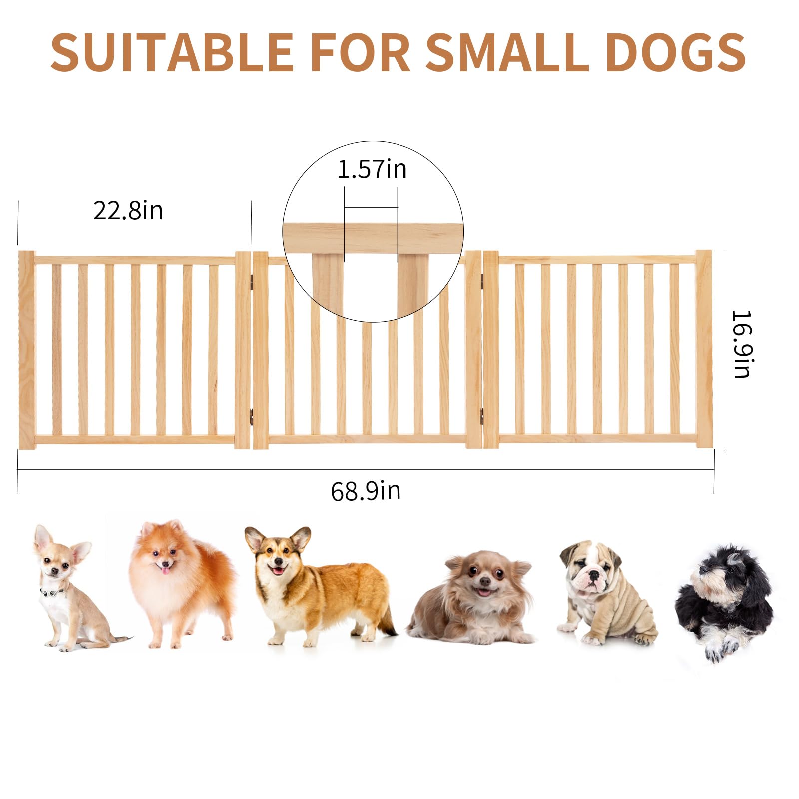 YOCAN Paint-Free Wooden Freestanding Dog Gates for The House,Doorways, Stairs,Wood Dog Fences Indoor Pet Gate,Step Over Fence-3