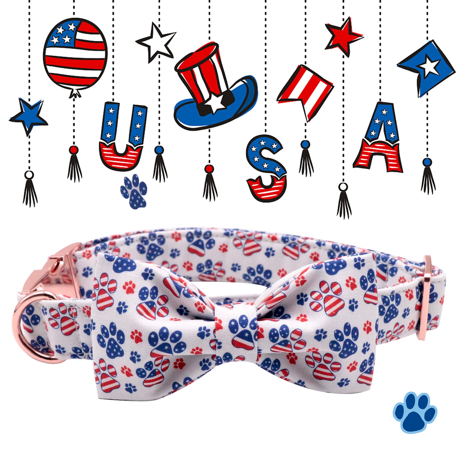 Lionheart Glory American Flag Dog Collar - 4Th Of July Collar With Adjustable Bow For Small Dogs