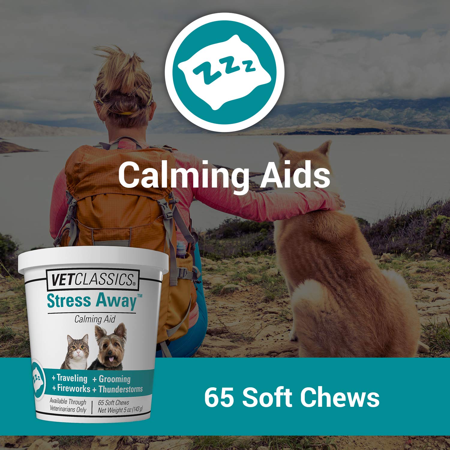 Vet Classics Stress Away Calming, Anxiety Aid for Dogs and Cats - Soft Chew Pet Health Supplement for Dogs, and Cats - Melatonin