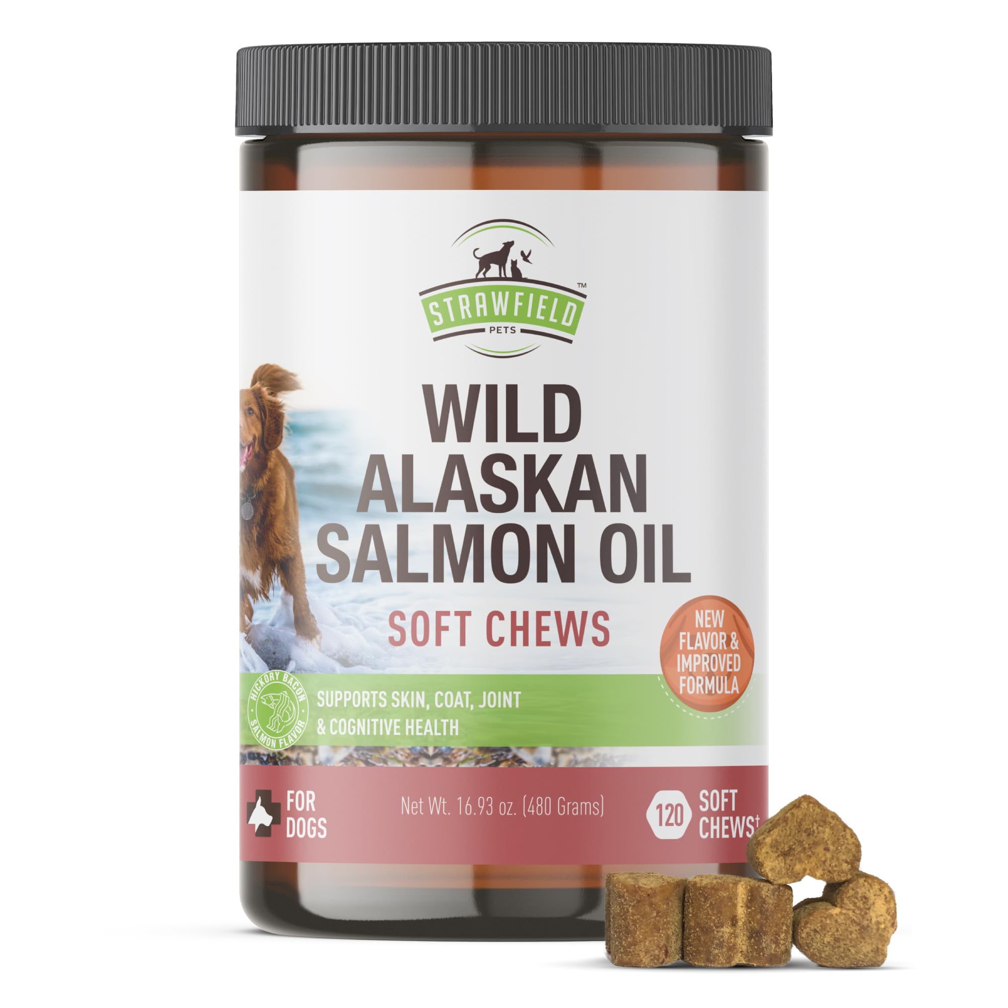 Strawfield Pets Salmon Dog Chews Omega 3 Fish Oil Chews with Wild Alaskan Salmon Oil Skin & Coat + Seasonal Allergy Support Hip 