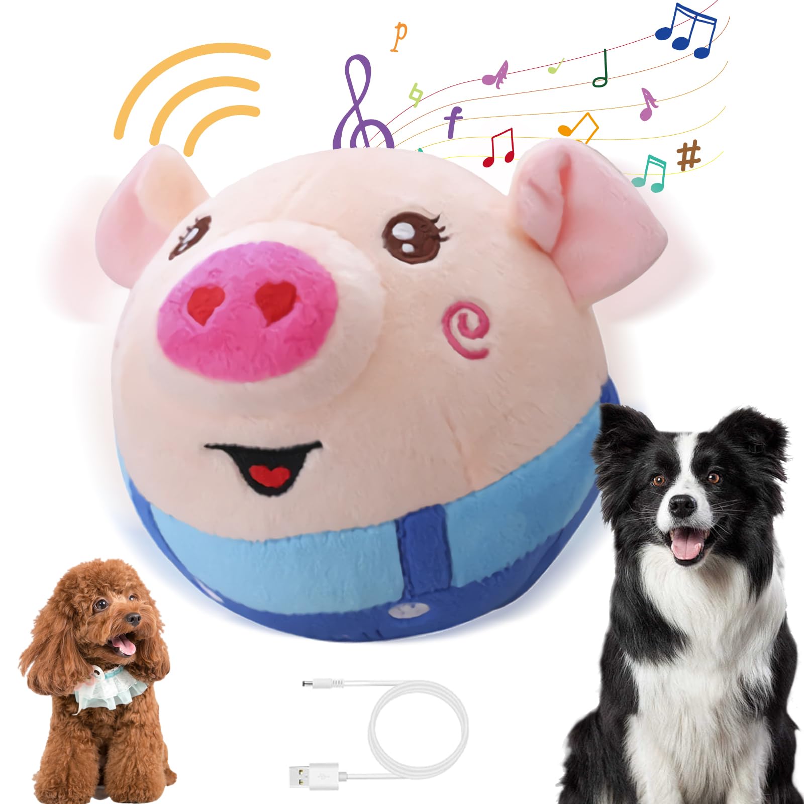 Bgyvnu Active Moving Pet Plush Toy, Smart Interactive Dog Toy Pet Bouncing Balls, Usb Rechargeable Washable Cartoon Pig Plush Sq