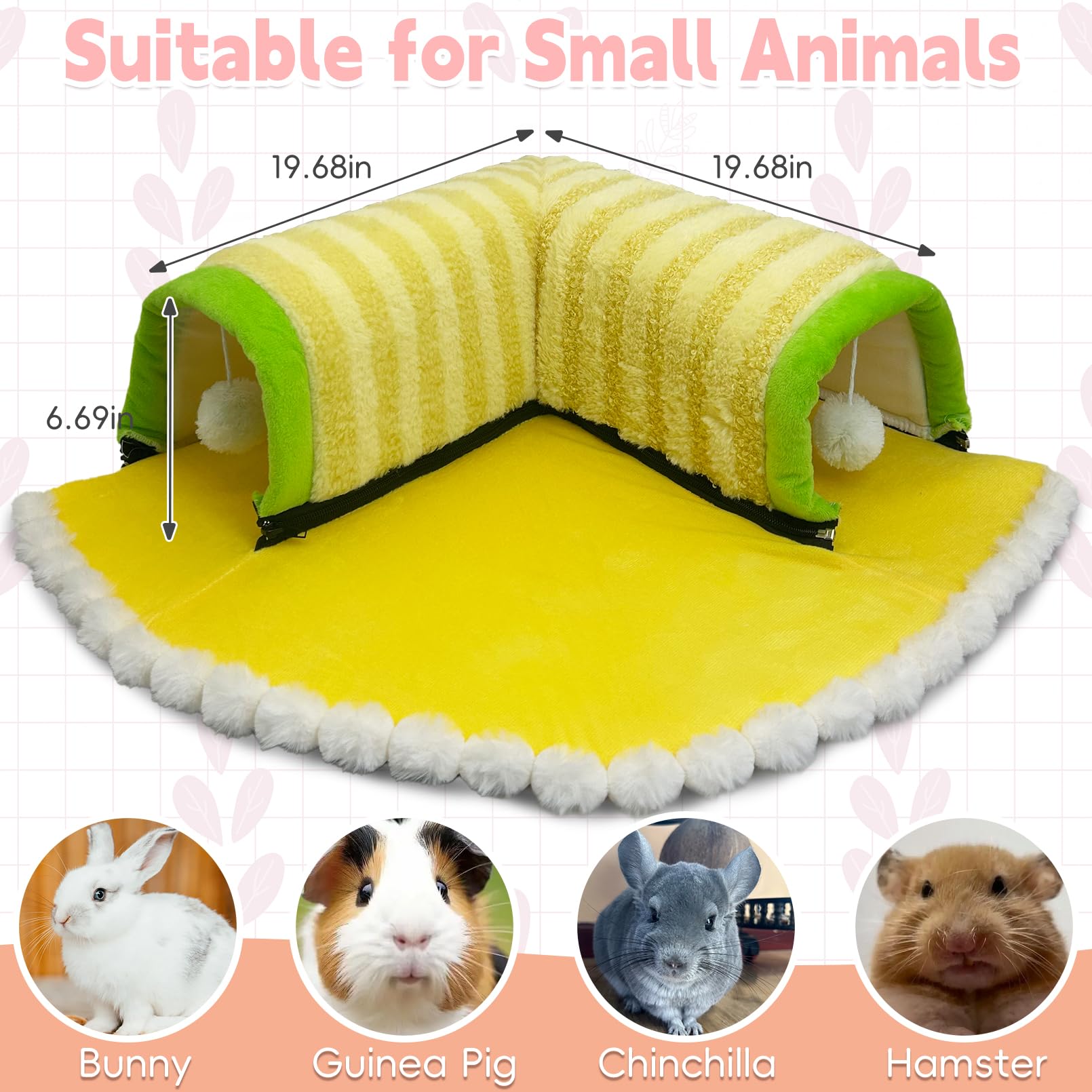 Pinvnby Guinea Pig Hideout Tunnel Bed Washable & Removable Rabbit Tunnel Tubes Cozy Small Animal Tunnel Toys Guinea Pig Accessor