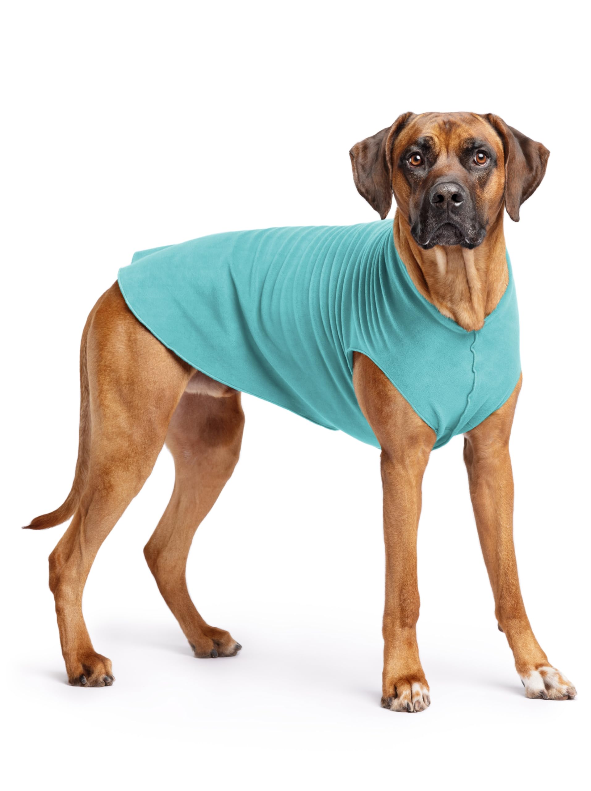 Gold Paw Stretch Fleece Dog Coat, Stretchy Pet Sweater, Machine Washable Pullover For Winter And Fall, Turquoise, 26