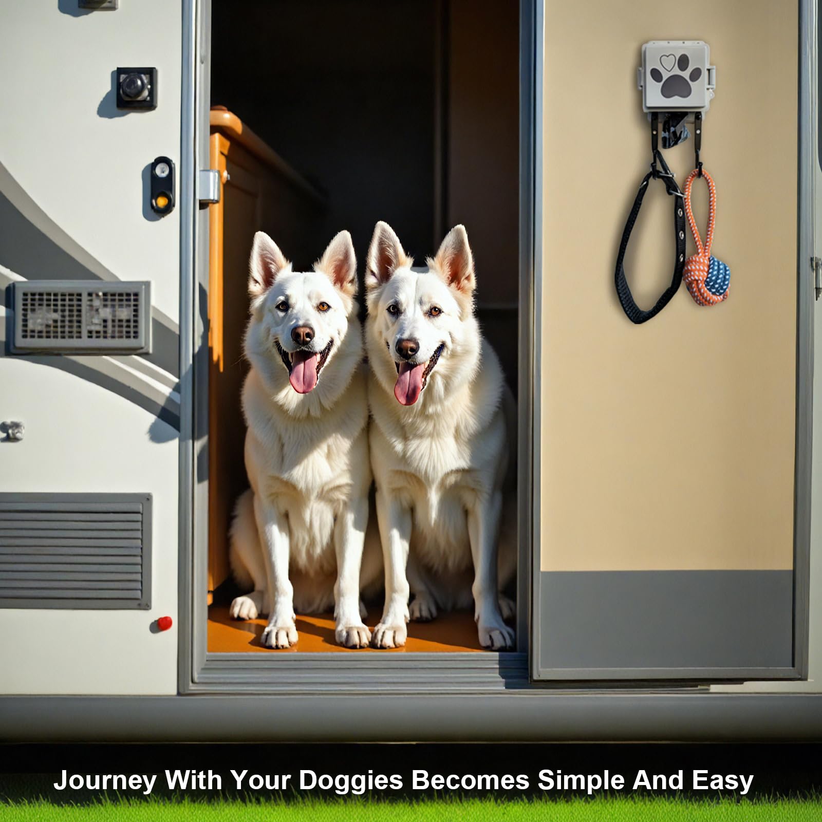 Dog Poop Bag Holder Wall Mount Pet Waste Bags Dispenser With Hooks And 2 Rolls, 2 Pcs Set, 2 Mini Waterproof Doggy Bag Container