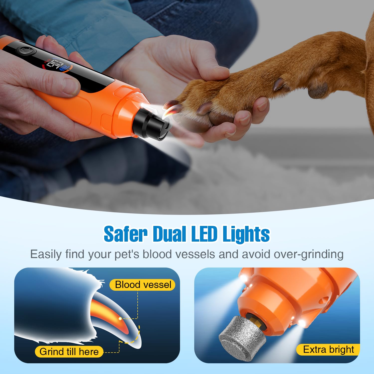 Dog Nail Grinder, 6-Speed Quiet Electric Dog Nail Trimmers, Dog Nail Clippers With File For Small Medium Large Dogs, Cats, Recha