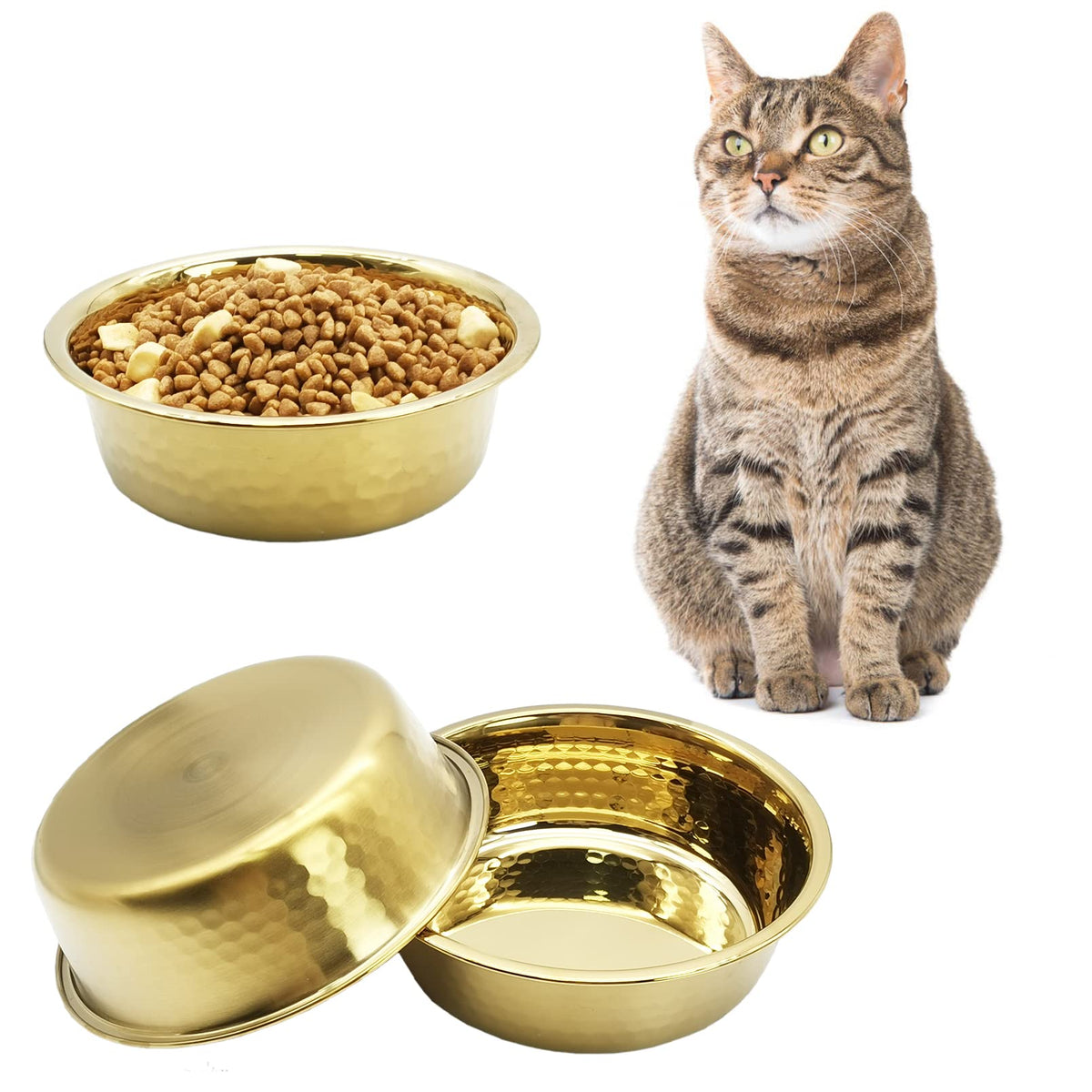 kathson 3pcs Premium Stainless Steel Dog Bowls, Hammered Thickened Metal Dog Bowl Feeding or Water Bowls for Small/Meidum/Large 
