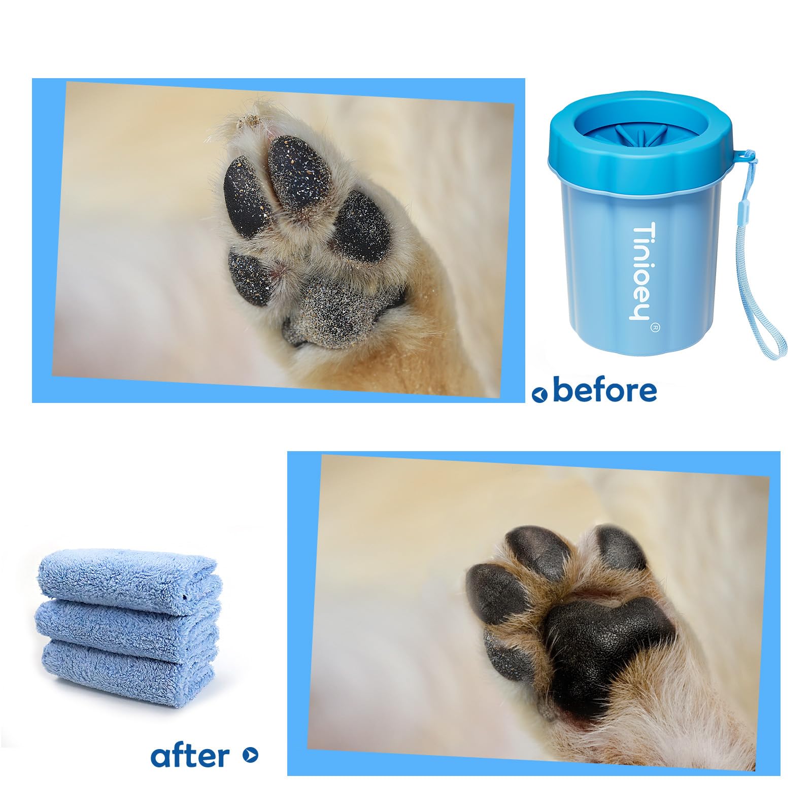 Dog Paw Cleaner For Medium Dogs (With 3 Absorbent Towels), Dog Paw Washer, Paw Buddy Muddy Paw Cleaner, Pet Foot Cleaner (Medium, Blue)