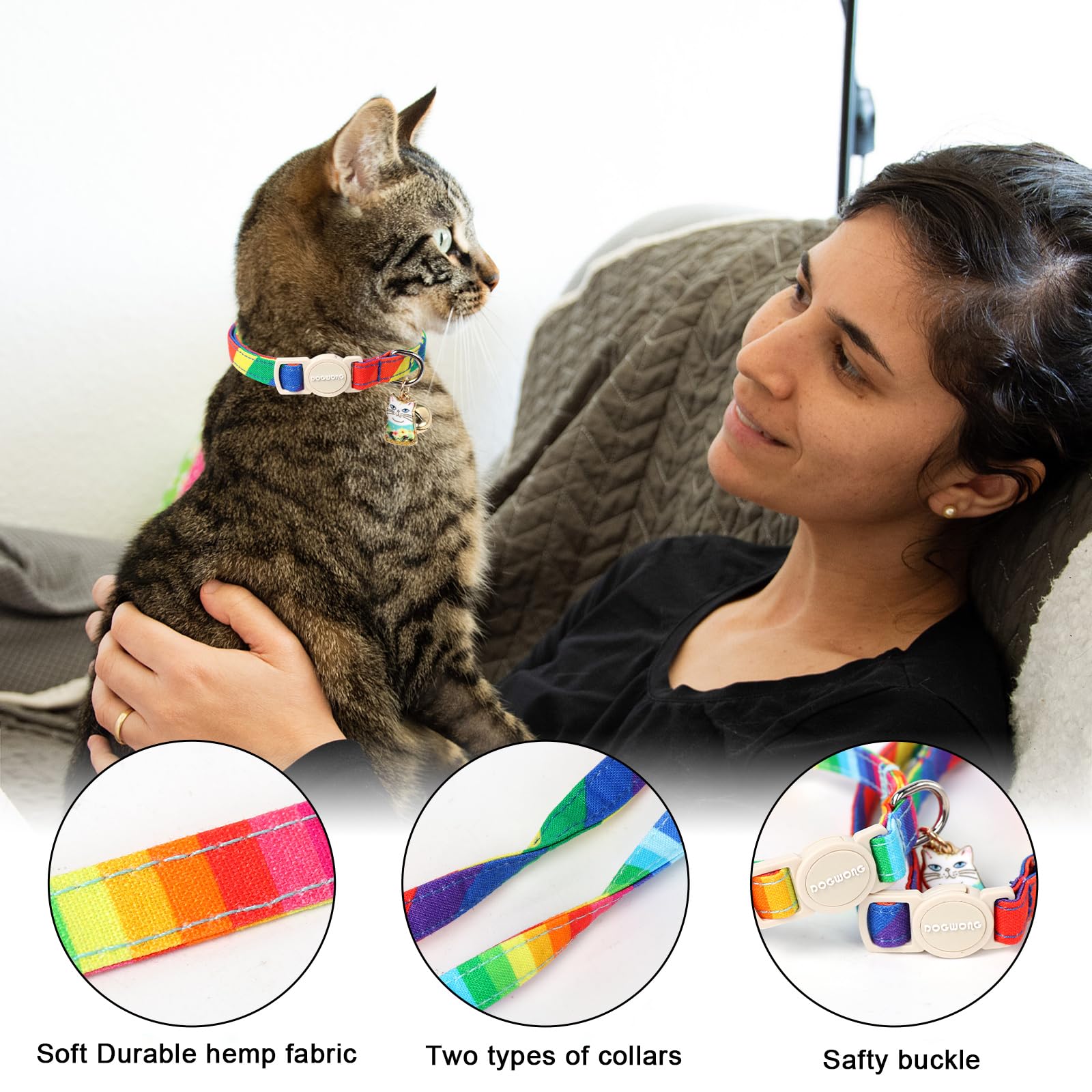 Cat Collar,2 Pack Lgbt Cat Collars Breakaway With Bell, Dogwong Safety Buckle Cat Collar For Girl Boy Cats And Small Dogs,Adjust