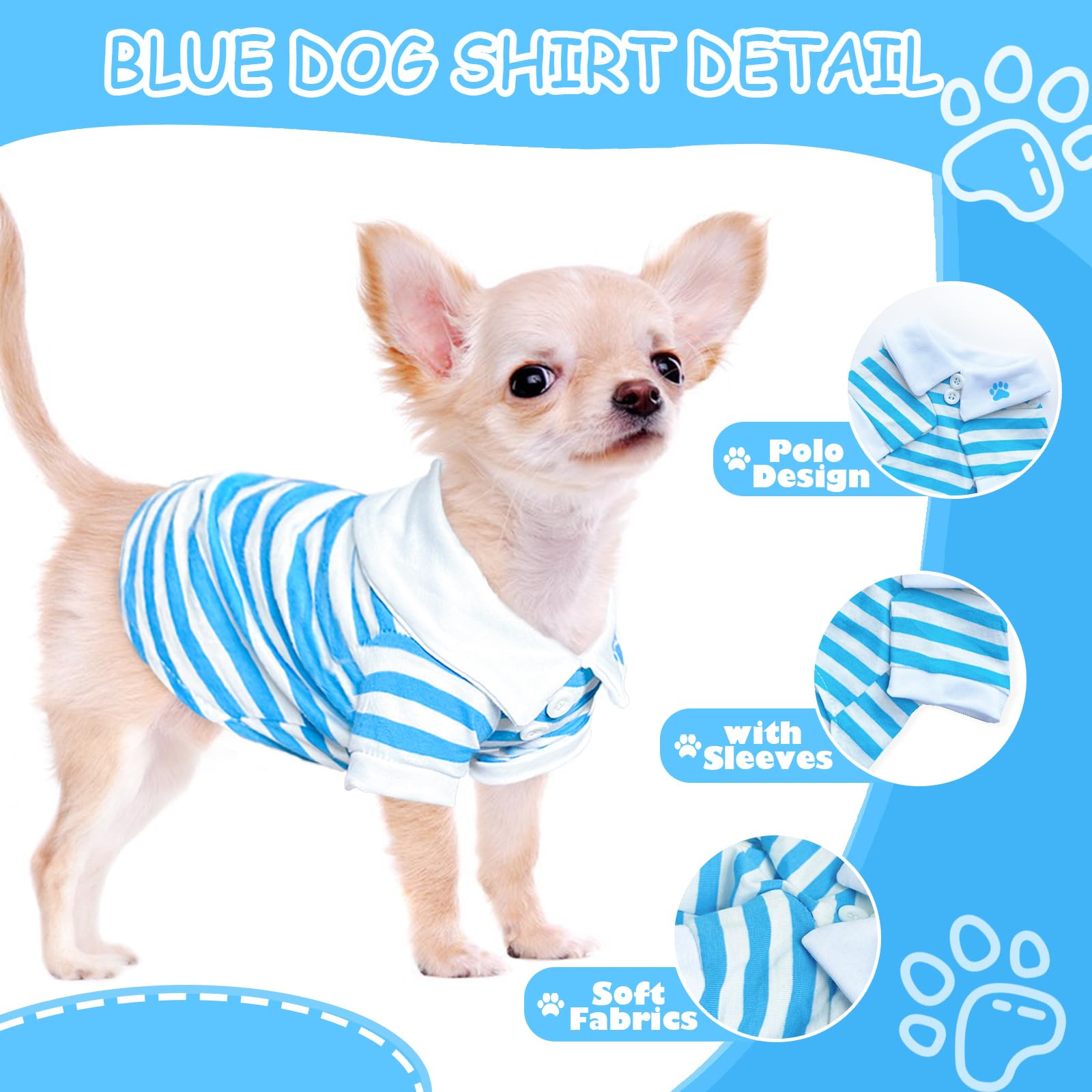 2 Pieces Stripe Dog T-Shirt Teacup Chihuahua Dog Clothes For Small Dogs Boy Yorkie Puppy Clothes Xxs Blue+ Red