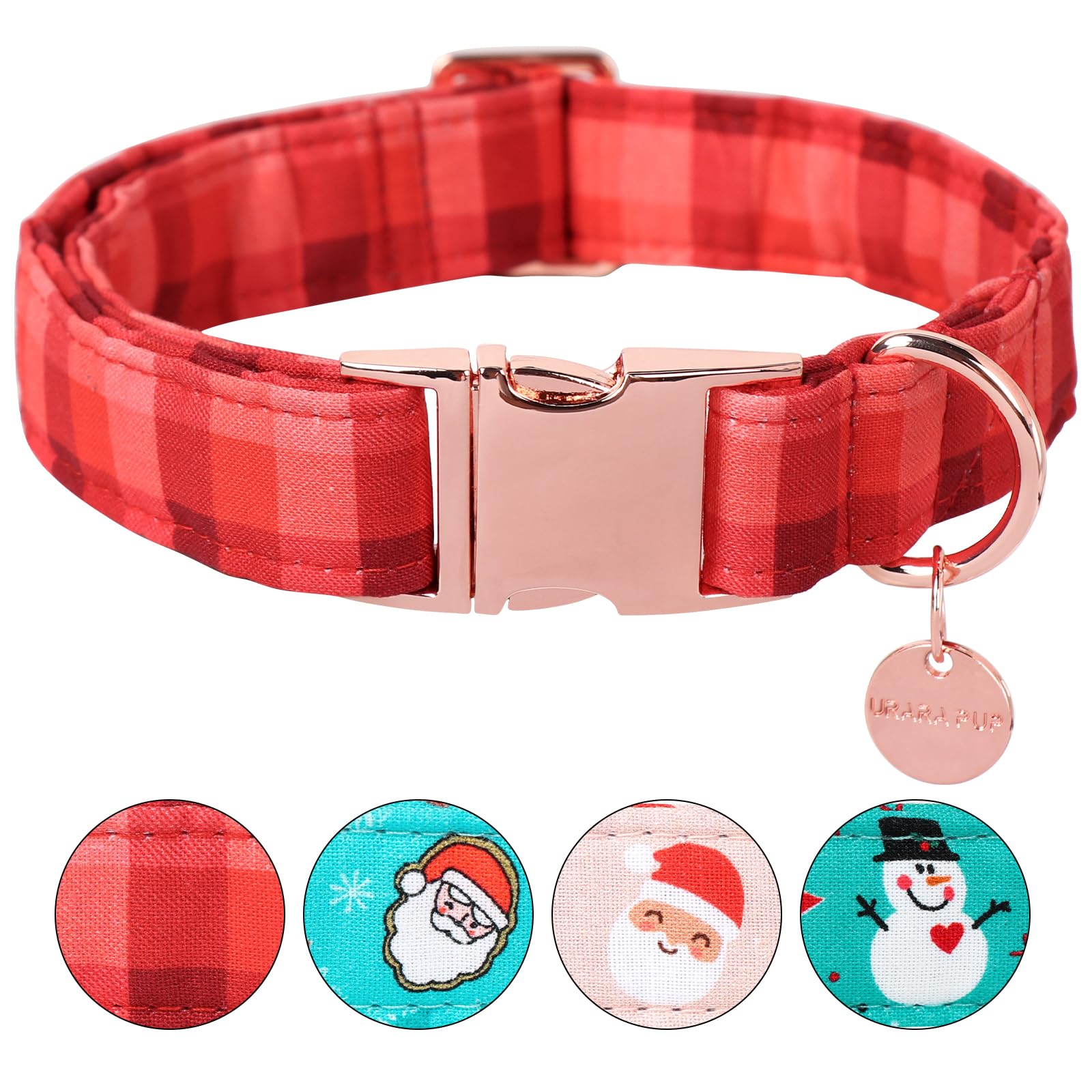 Up Urara Pup Christmas Dog Collar, Christmas Collar For Puppy Girl Boy Dog Or Cat, Red Plaid Dog Collar With Durable Metal Buckl