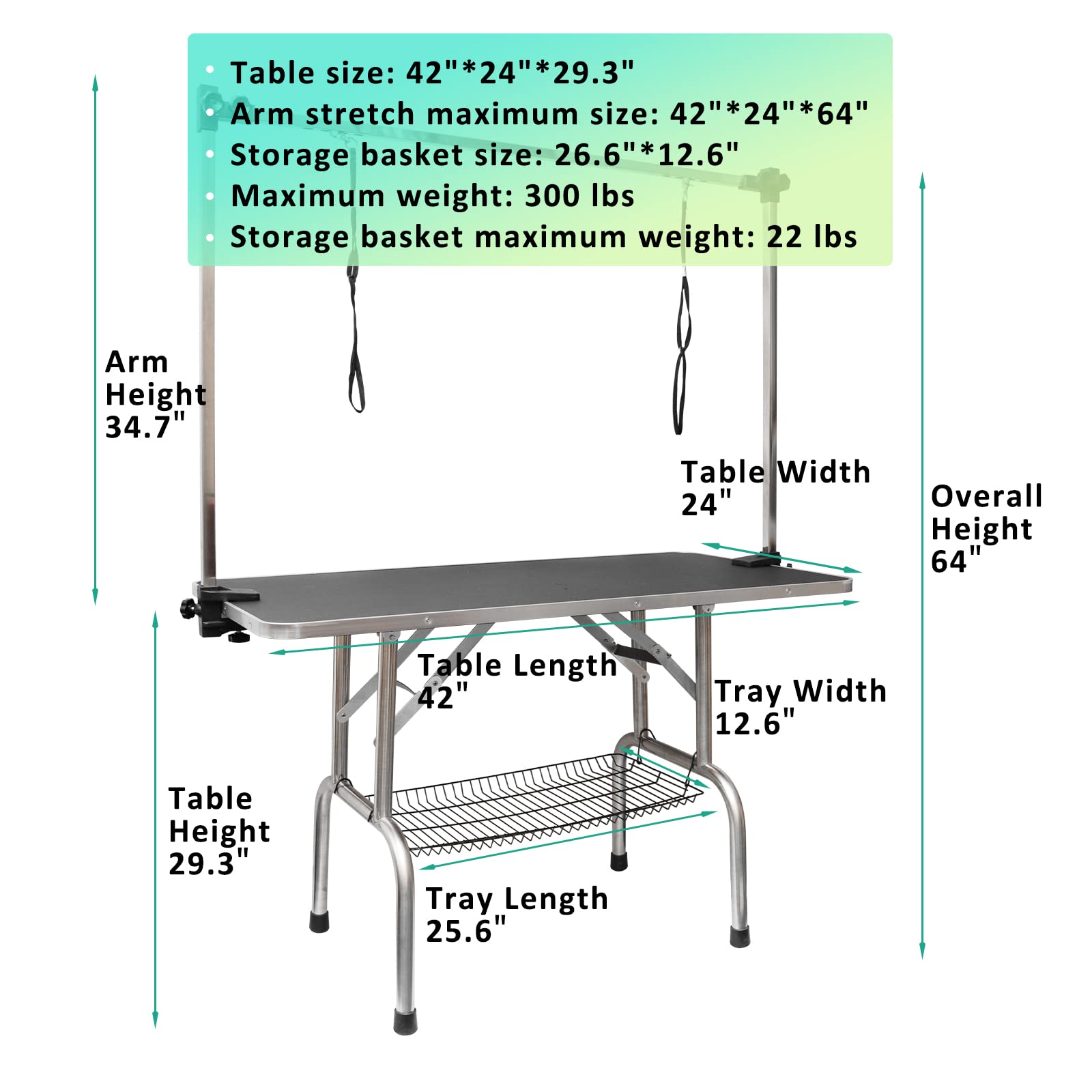 LOVMOR 42 Inch Dog Grooming Table,Adjustable Home Pet Grooming Tables with Arm/Noose/Mesh Tray