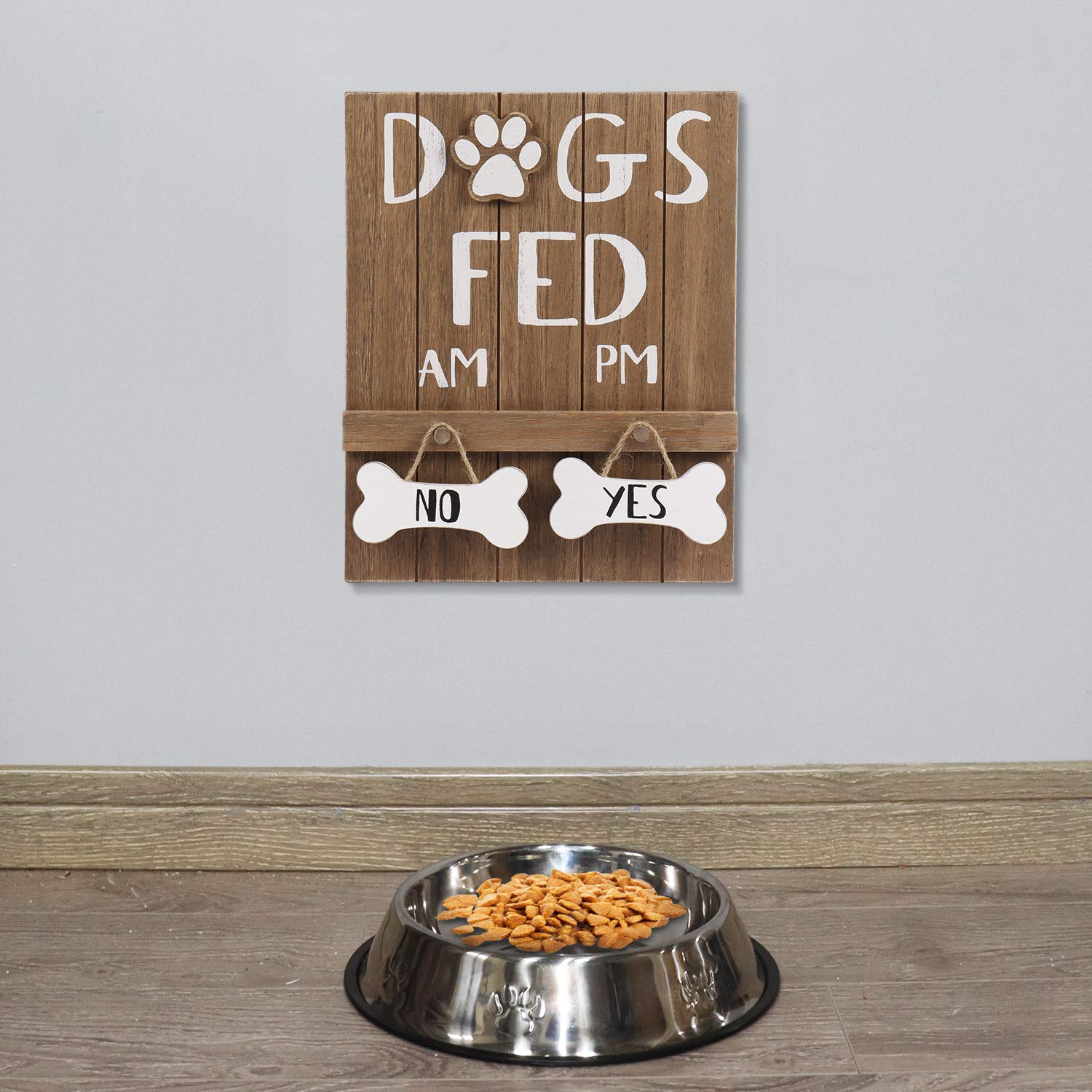 Hanna Roberts Decorative Dog Meal Scheduler, Morning And Afternoon With Reversible Yes Or No Bone For Mudroom, Entry Way, Dog Room, Dogs Fed, 9.5' X 2' X 12'