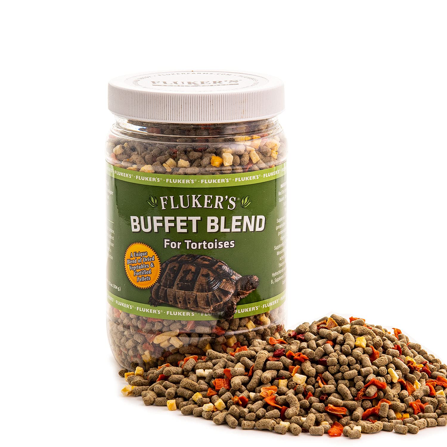 Flukers Buffet Blend Tortoise Food - Ideal for Box Turtle Food, Complete & Balanced Diet with Veggies and Fortified Pellets, Fr