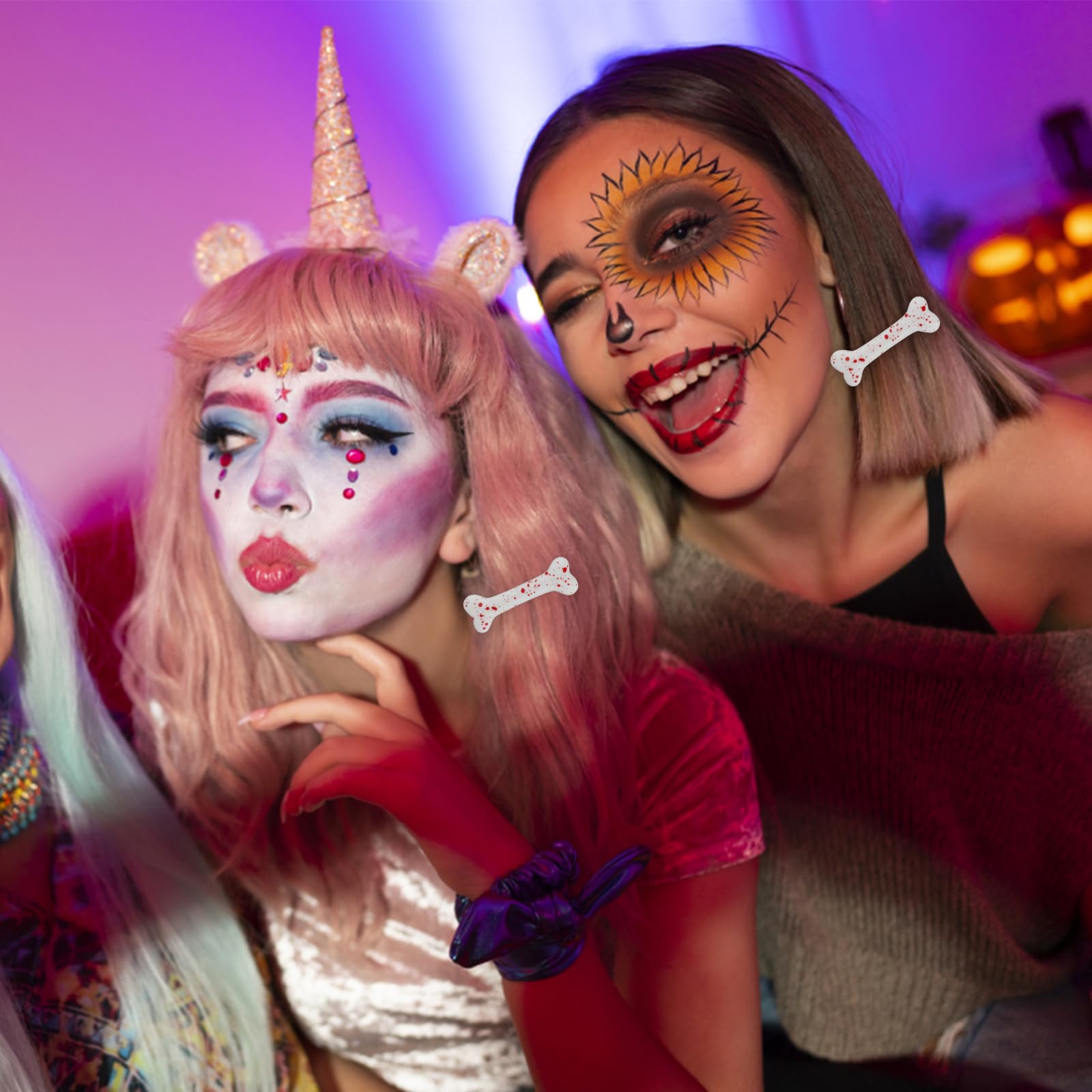 4Pcs Halloween Bone Hair Clips, Bone Barrettes For Women White Dog Bone Alligator Hair Pins For Christmas Halloween Cosplay Party (Red White)