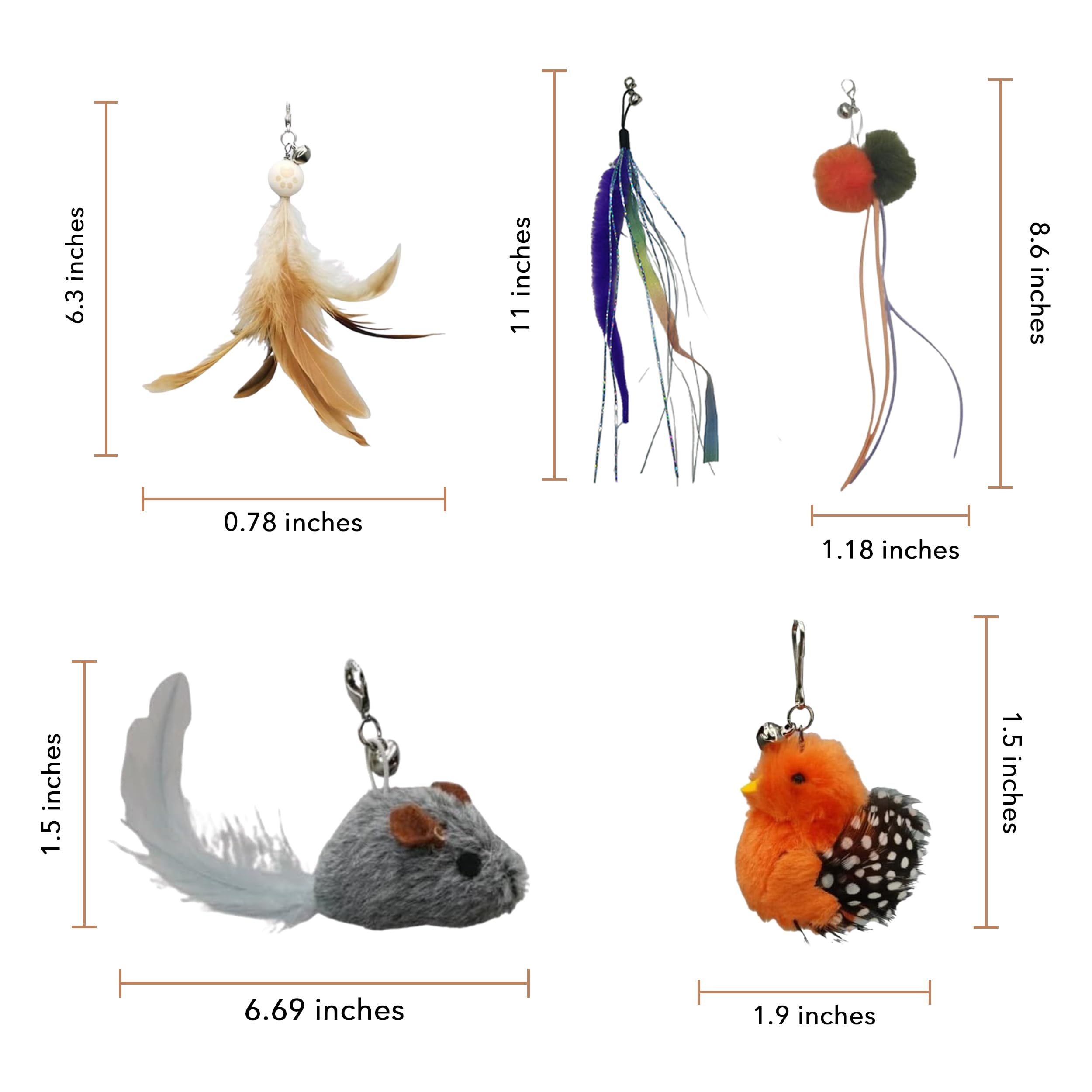 Cutie Paw Pal Interactive Play Set - Set Of 5 Replacement Toys: Mouse, Duck, Feathers, Balls & Worm Heads - Engaging Cat Toys Wi