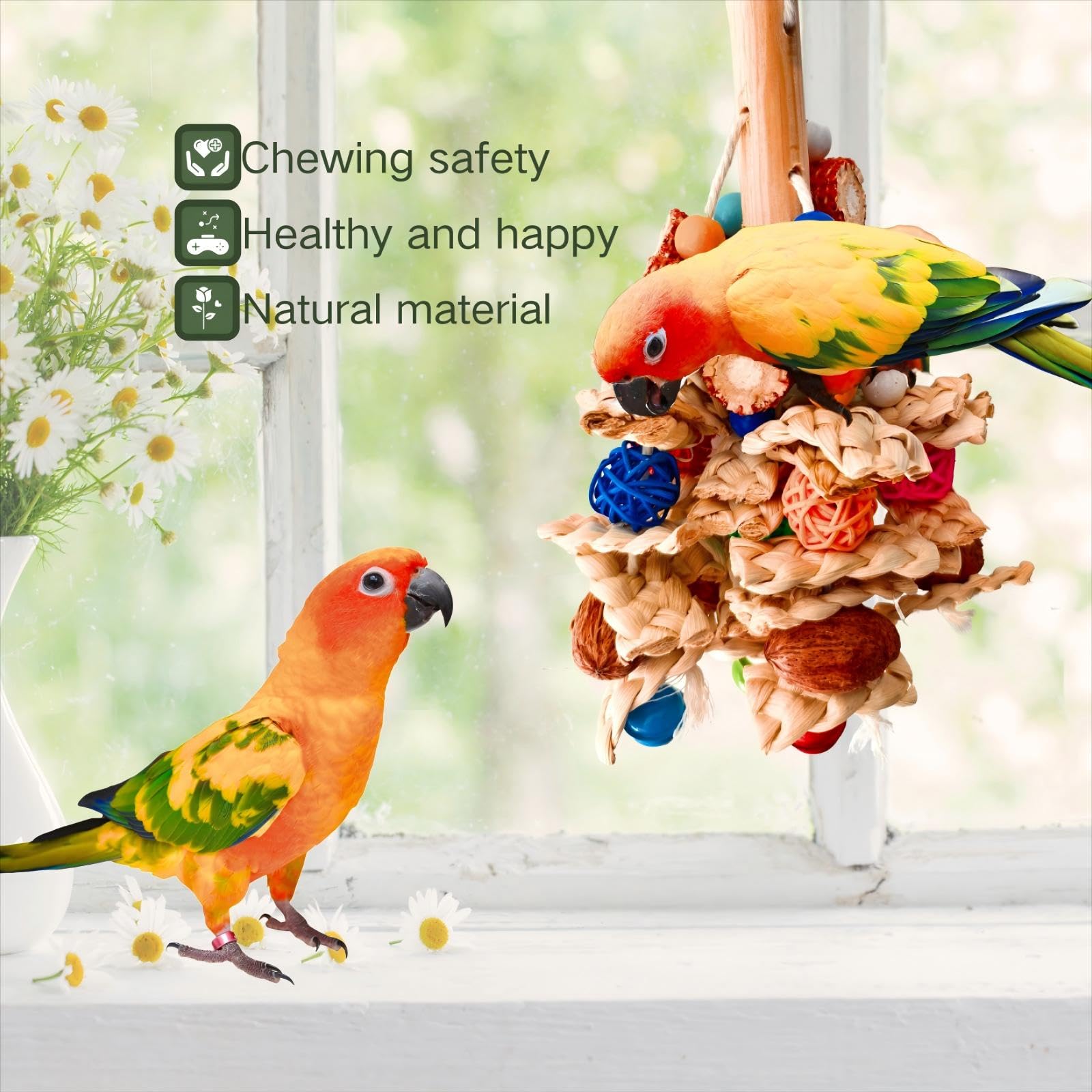 Xlpeixin Bird Toys For Parakeets,Parrots Chew Toy,Natural Hanging Bird Cage Toy For Cockatiels Conures Lovebirds African Gray An