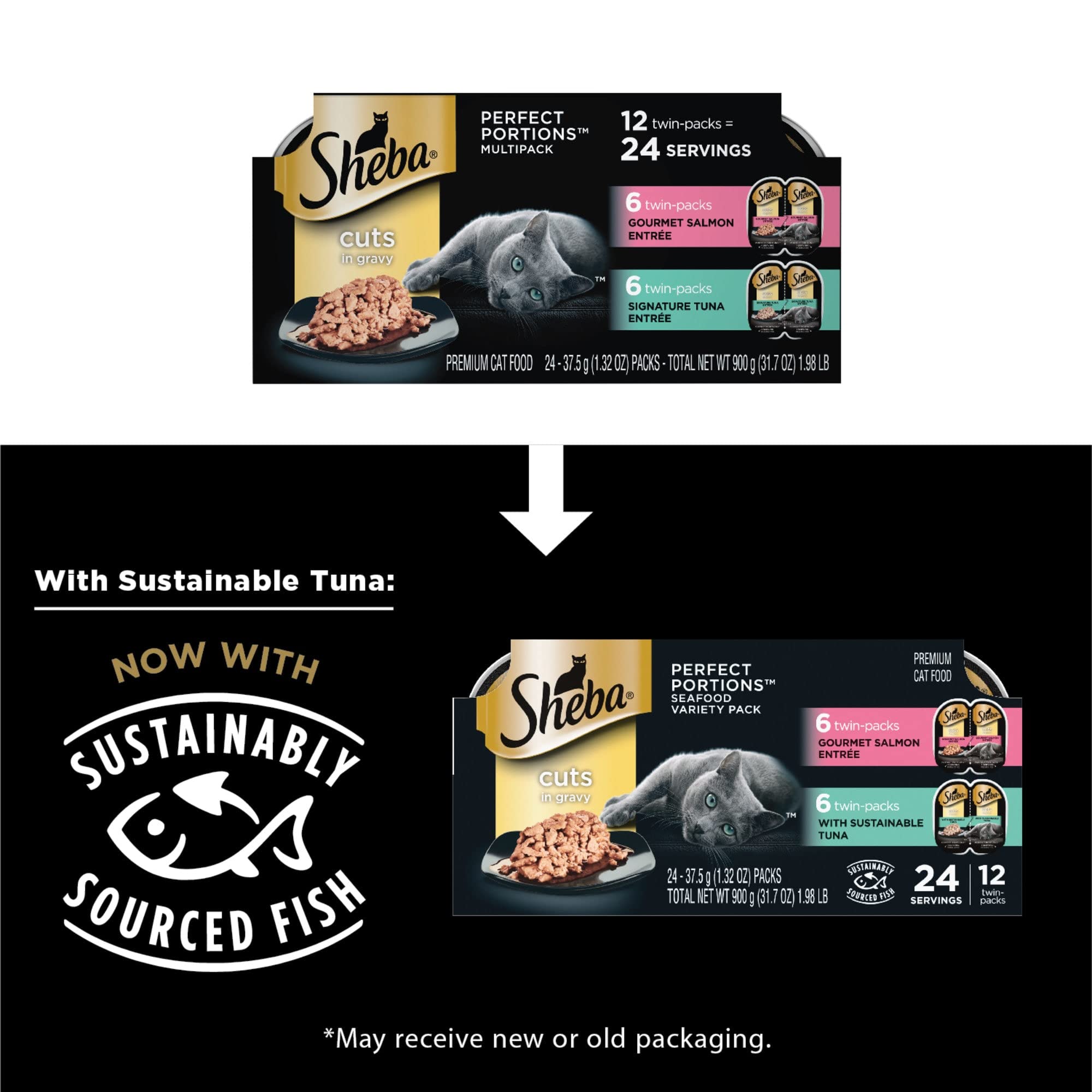 Sheba Perfect Portions Cuts in Gravy Multipack Salmon & Tuna Wet Cat Food, 2.64 oz., 12 Twin Packs