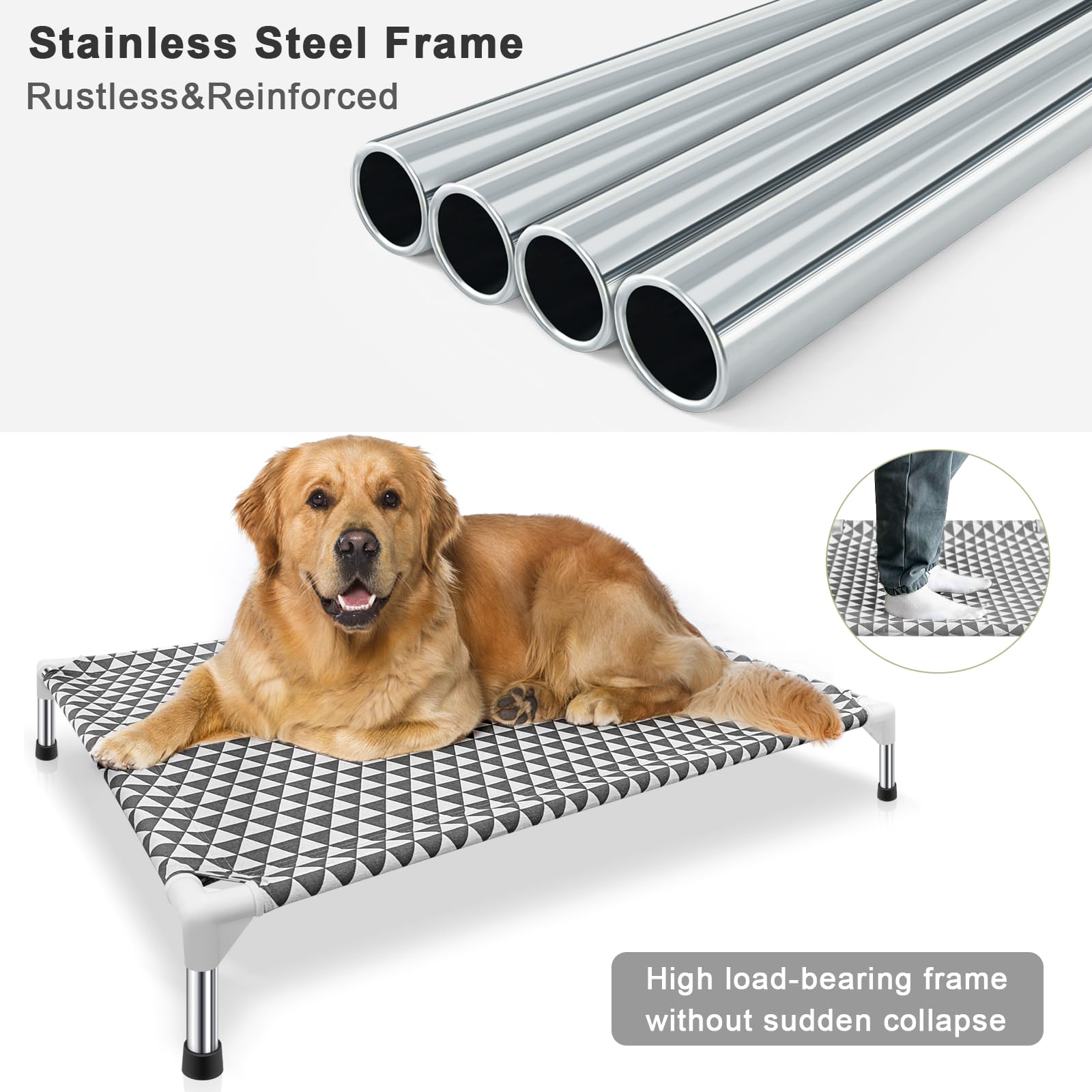 Elevated Outdoor Dog Bed, Large Size, Cotton Material, Non-Slip Feet, Fits Up To 100Lbs