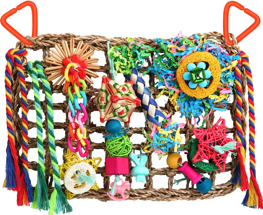 Bird Toys Bird Foraging Toys For Parakeets Cockatiel Conures Lovebirds Bird Foraging Shredding Seagrass Wall With Various Toys F