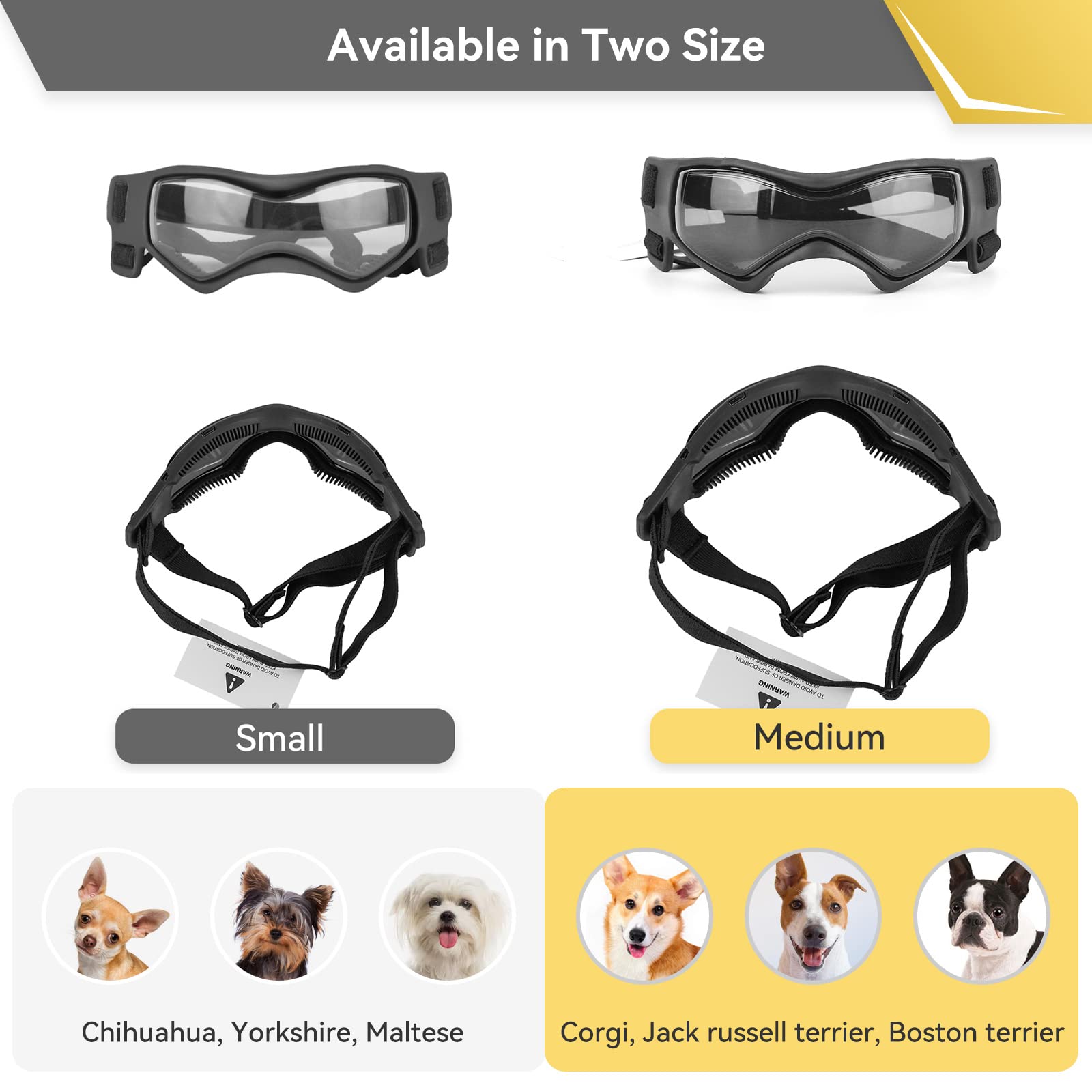 PETLESO Dog Goggles for Medium Dogs - UV Protection Sunglasses in Black for Outdoor Riding and Driving