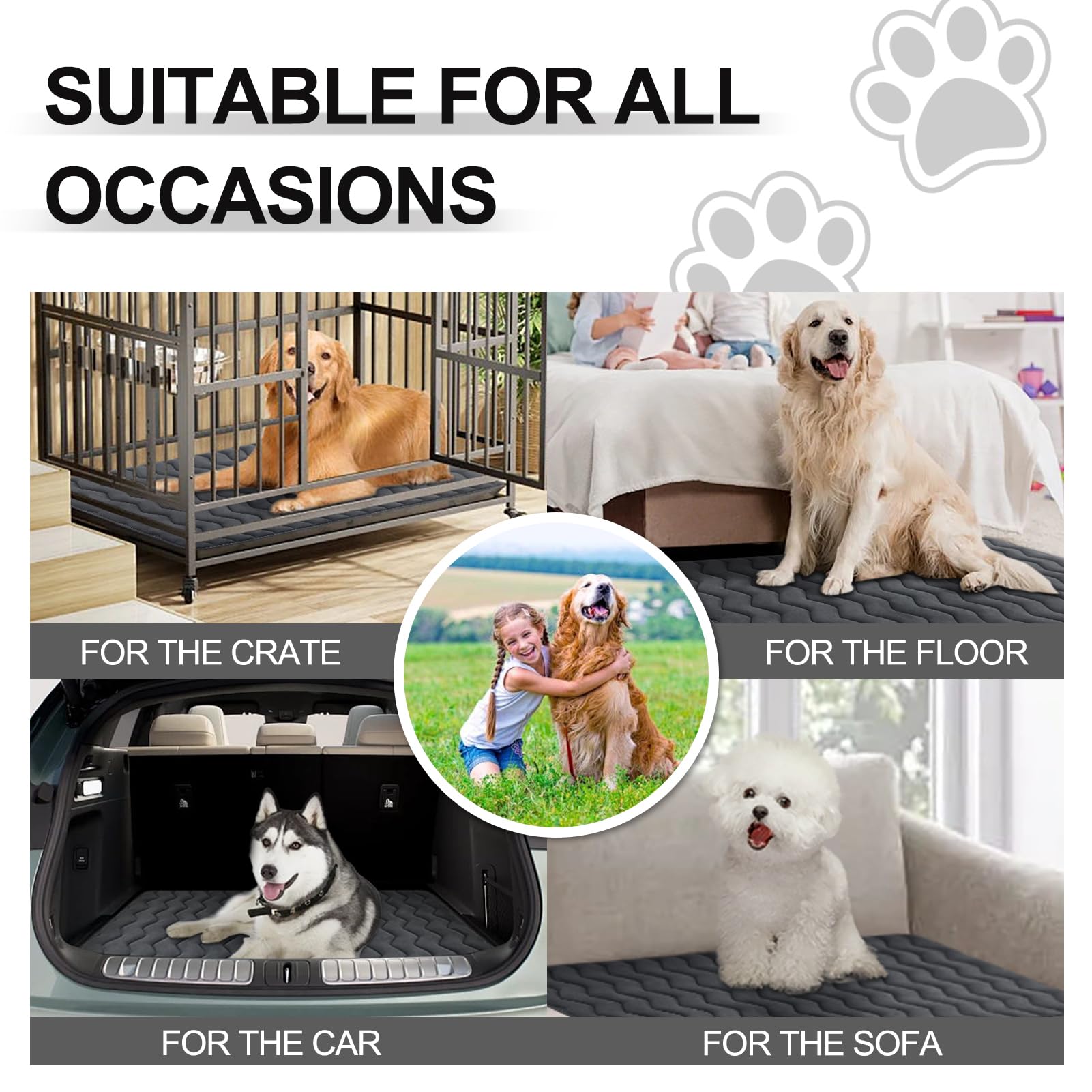 Bubble bear Dog Crate Mat,Soft Dog Crate Mat with Anti-Slip Bottom,Machine Washable,Portable Kennel Pad, Lightweight Travel Flat