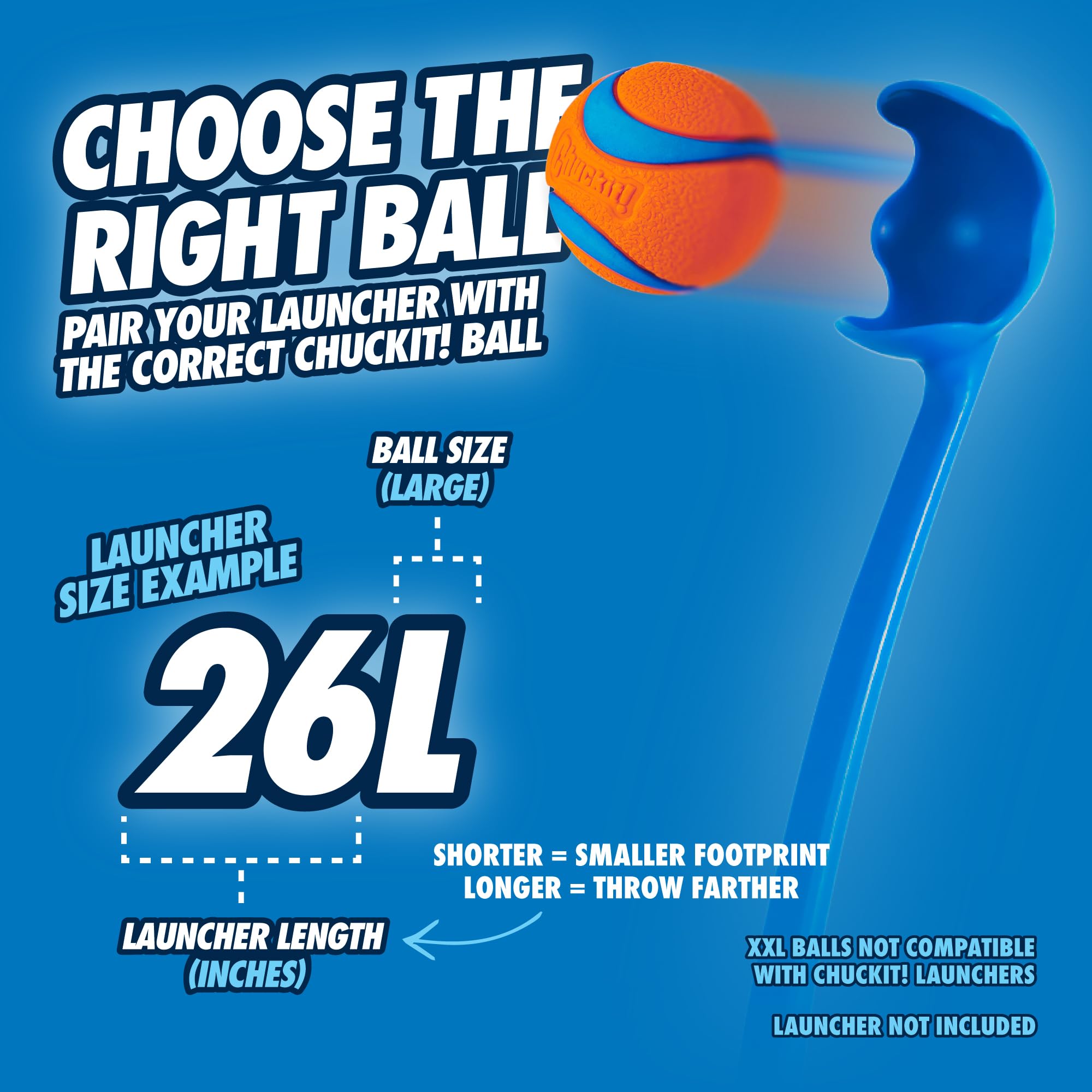 Chuckit! Sport 26L Dog Ball Launcher - Includes A 3-Inch Diameter Large Ball For Dogs 60-100 Pounds - Manual Thrower For Tennis Balls With A Slim Ergonomic Handle - 26-Inch Length