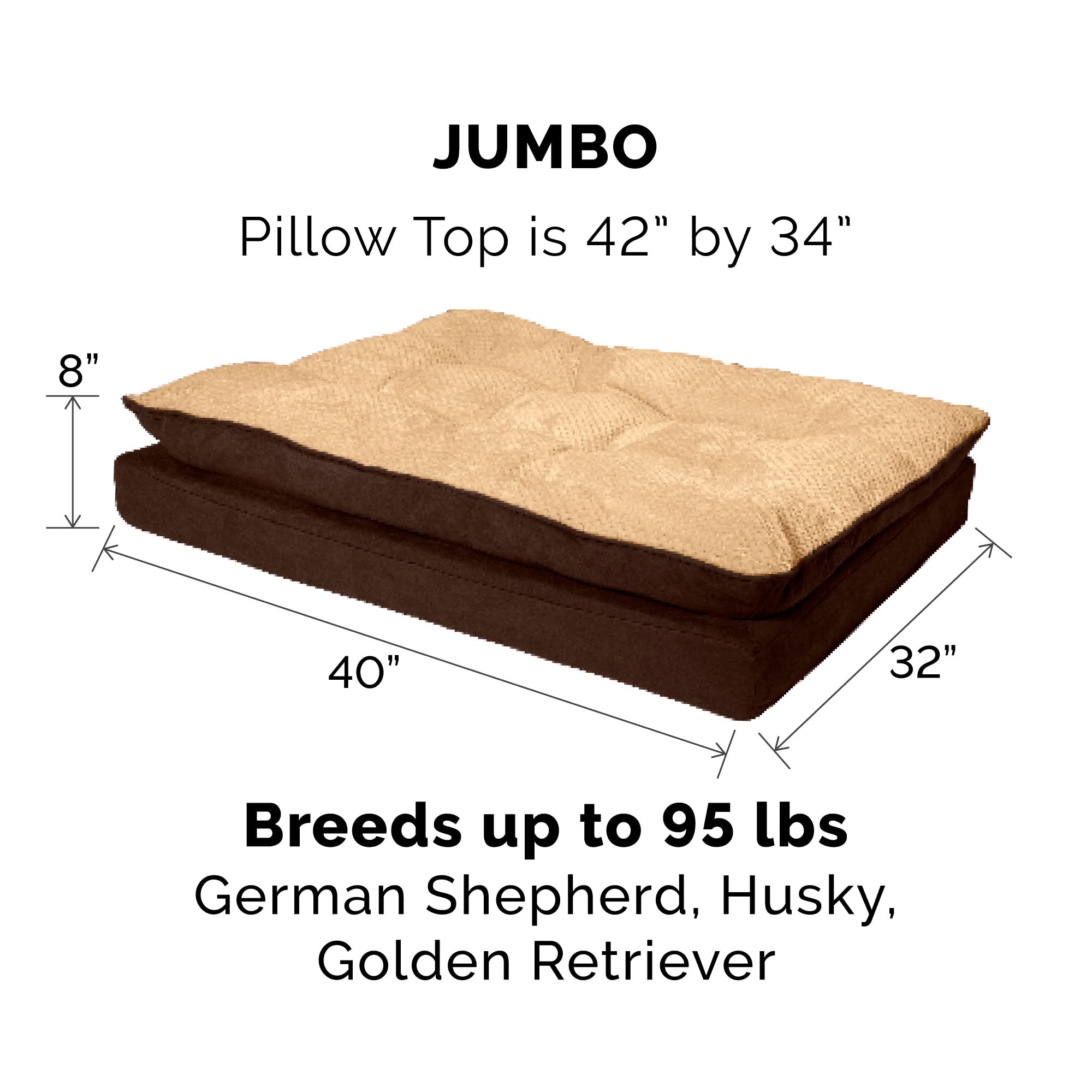 Furhaven Replacement Dog Bed Cover Minky Plush & Suede Pillow Top Mattress, Machine Washable - French Roast, Jumbo (X-Large)