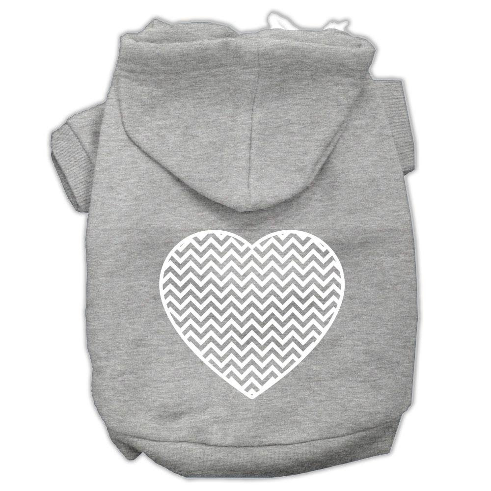 Pet Dog & Cat Hoodie Screen Printed, 'Chevron Heart' Gray Xs (0-3 Lbs.)