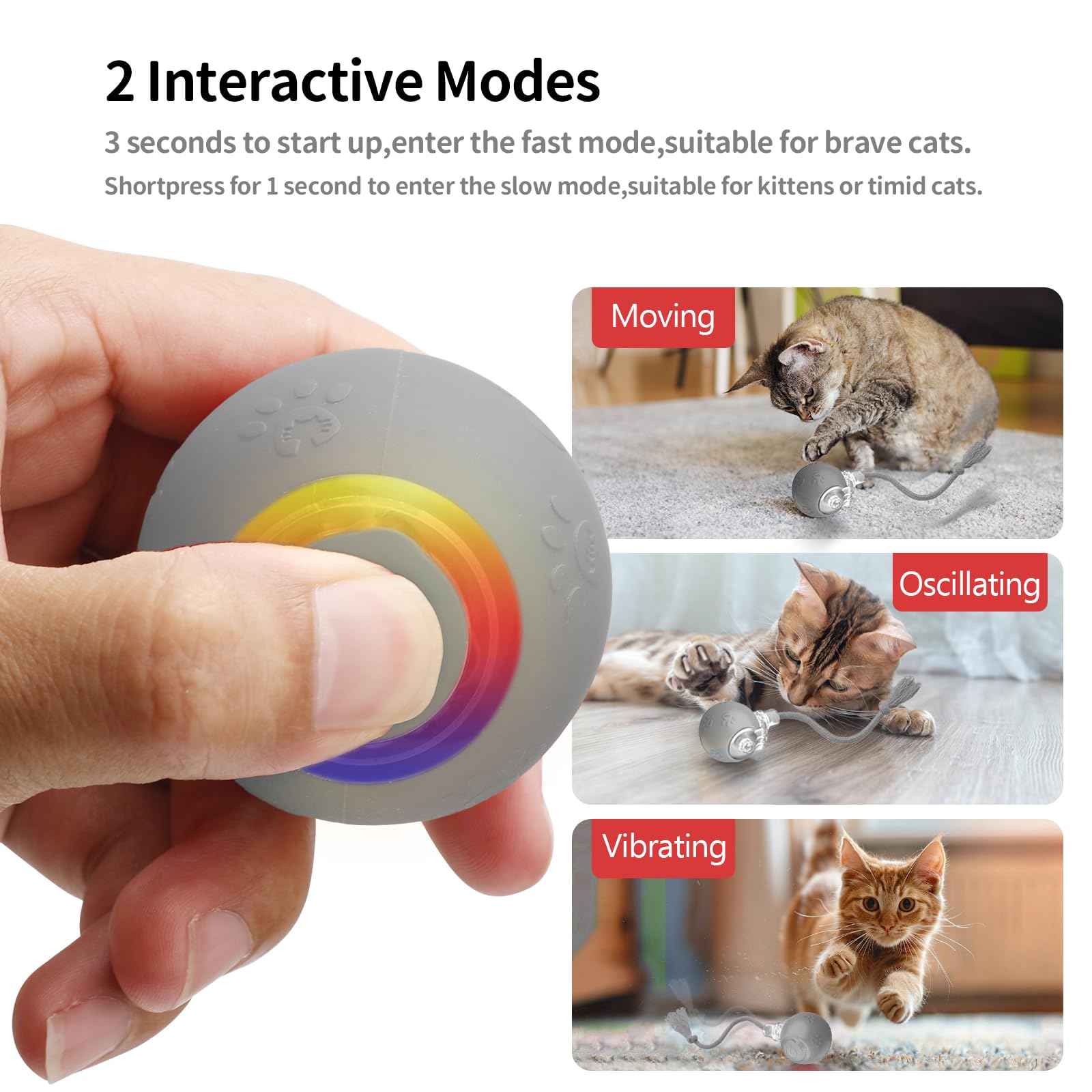 Tonosa Interactive Cat Toy - Automatic Led Light Ball, Rechargeable & Durable - Keeps Cats Active & Engaged - Ideal For Kittens