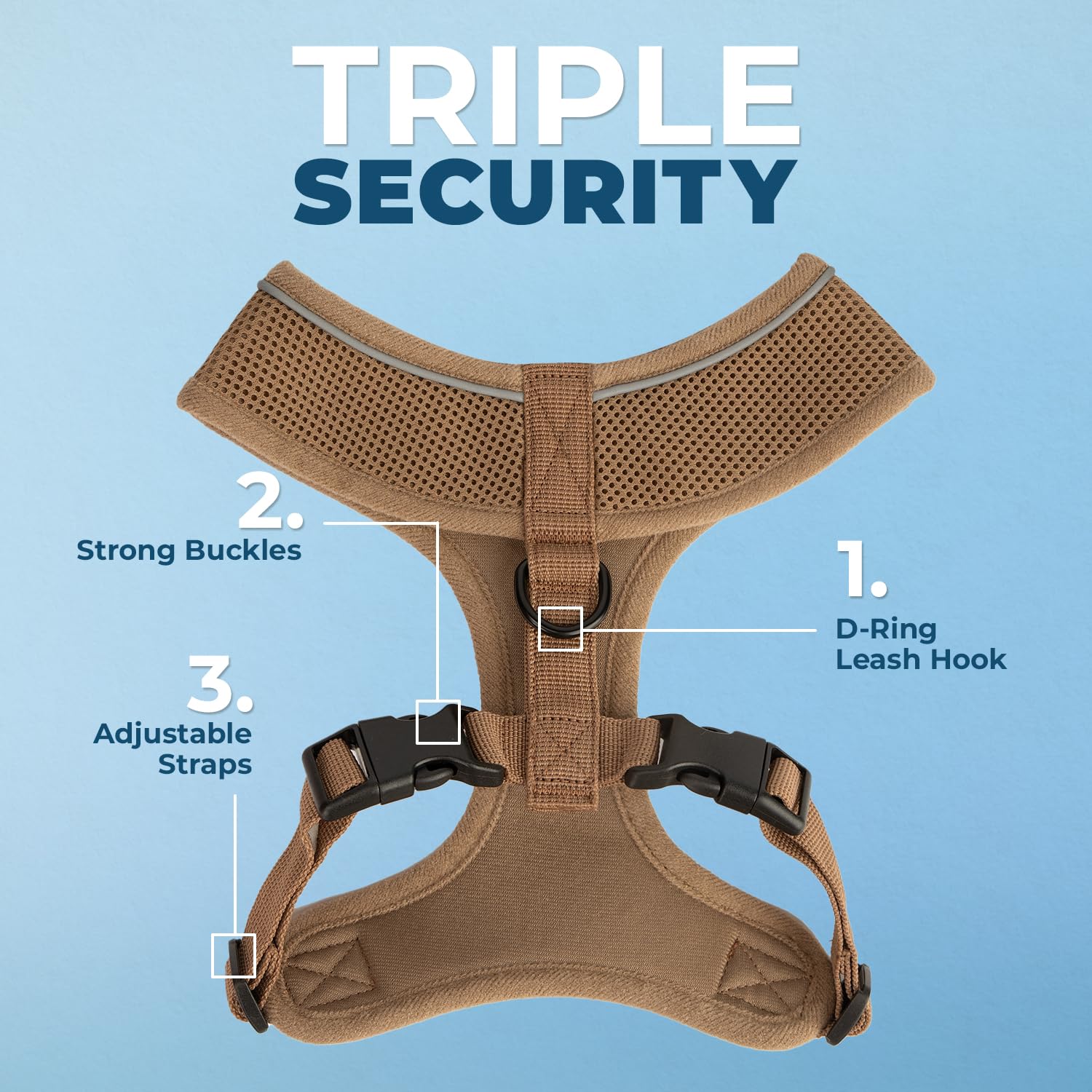 Voyager Aerolite No Pull Mesh Dog Harness With Lightweight, Soft, Breathable, Reflective Stitching, And Adjustable Straps For Walking, Running, Training, Heavy Duty And Durable - Beige, Xl