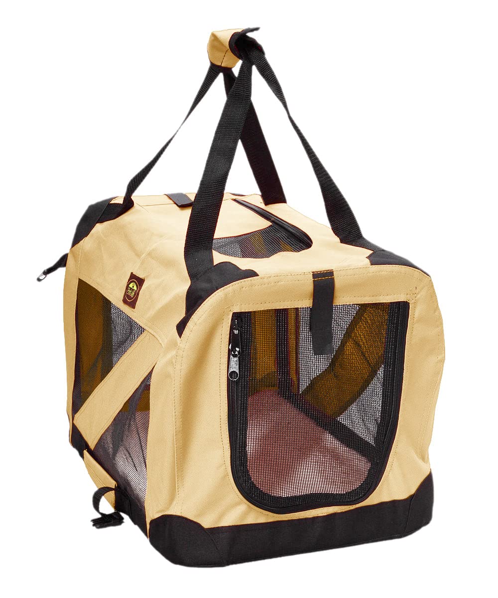 Pet Life '360° Vista View' Zippered Soft Folding Collapsible Durable Metal Framed Pet Dog Crate House Carrier, X-Small, Khaki