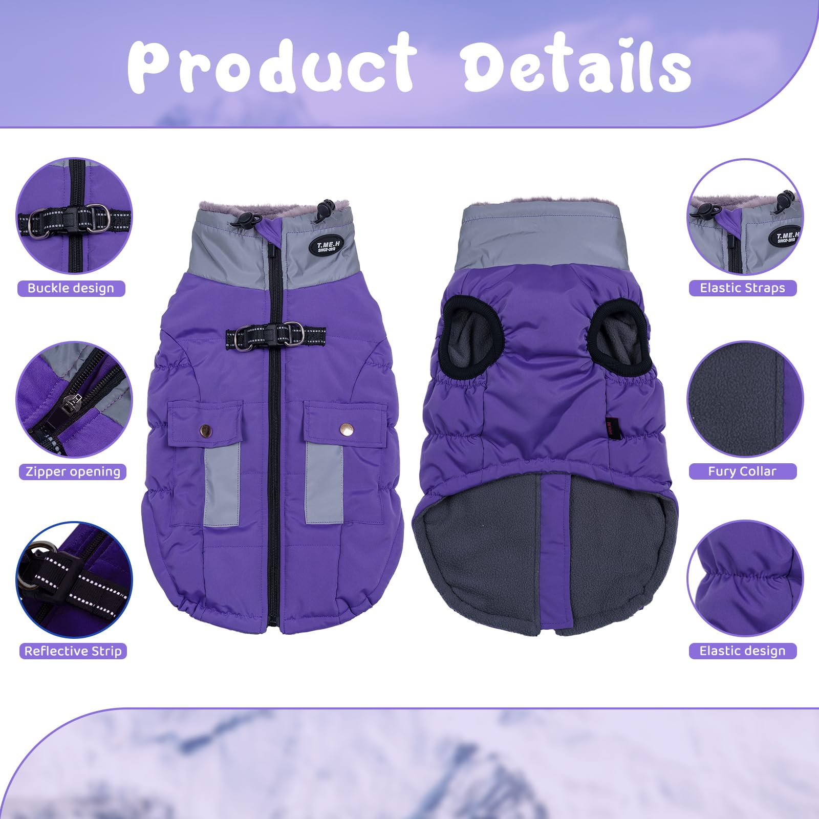 Gyuzh Dog Coat Jacket Vest Clothes Dog Harness Coat Adjustable Reflective Dog Jackets With Pockets And Faux Fur Collar Winter Wa