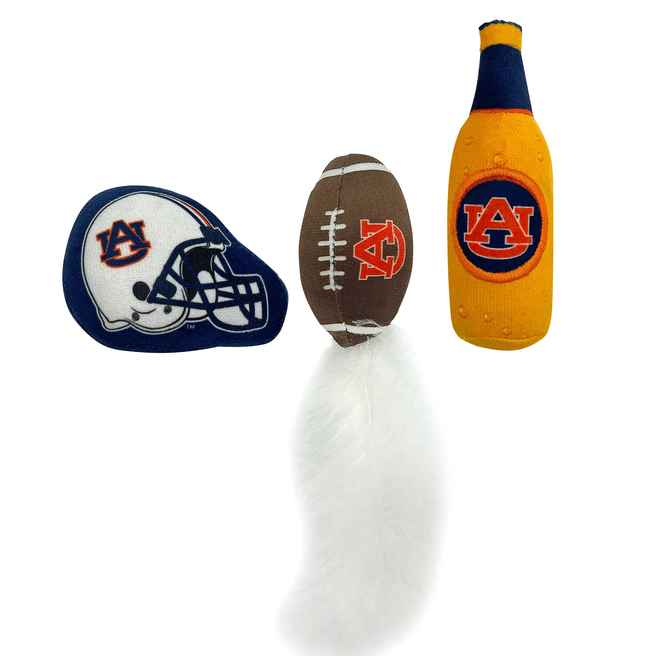 Best Plush Cat Toy - Ncaa Auburn Tigers Complete Set Of 3 Piece Cat Toys Filled With Fresh Catnip. Includes: 1 Helmet Cat Toy, 1 Football Cat Toy With Feathers & 1 Beer Bottle. Beautiful Team Logos