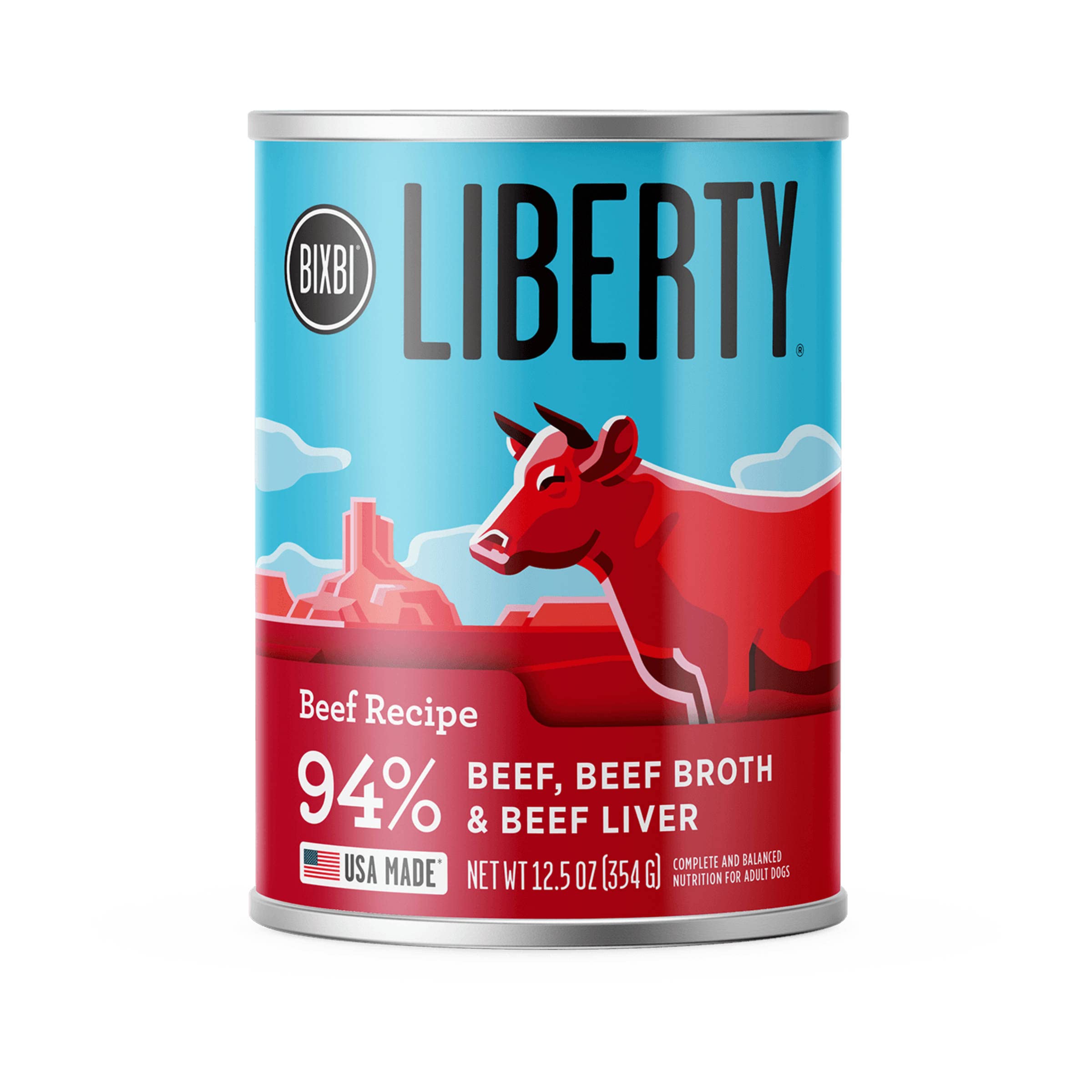 BIXBI Liberty Grain-Free Wet Dog Food, Beef Recipe, 12.5 oz Cans, Pack of 12, 9.38 lb Total