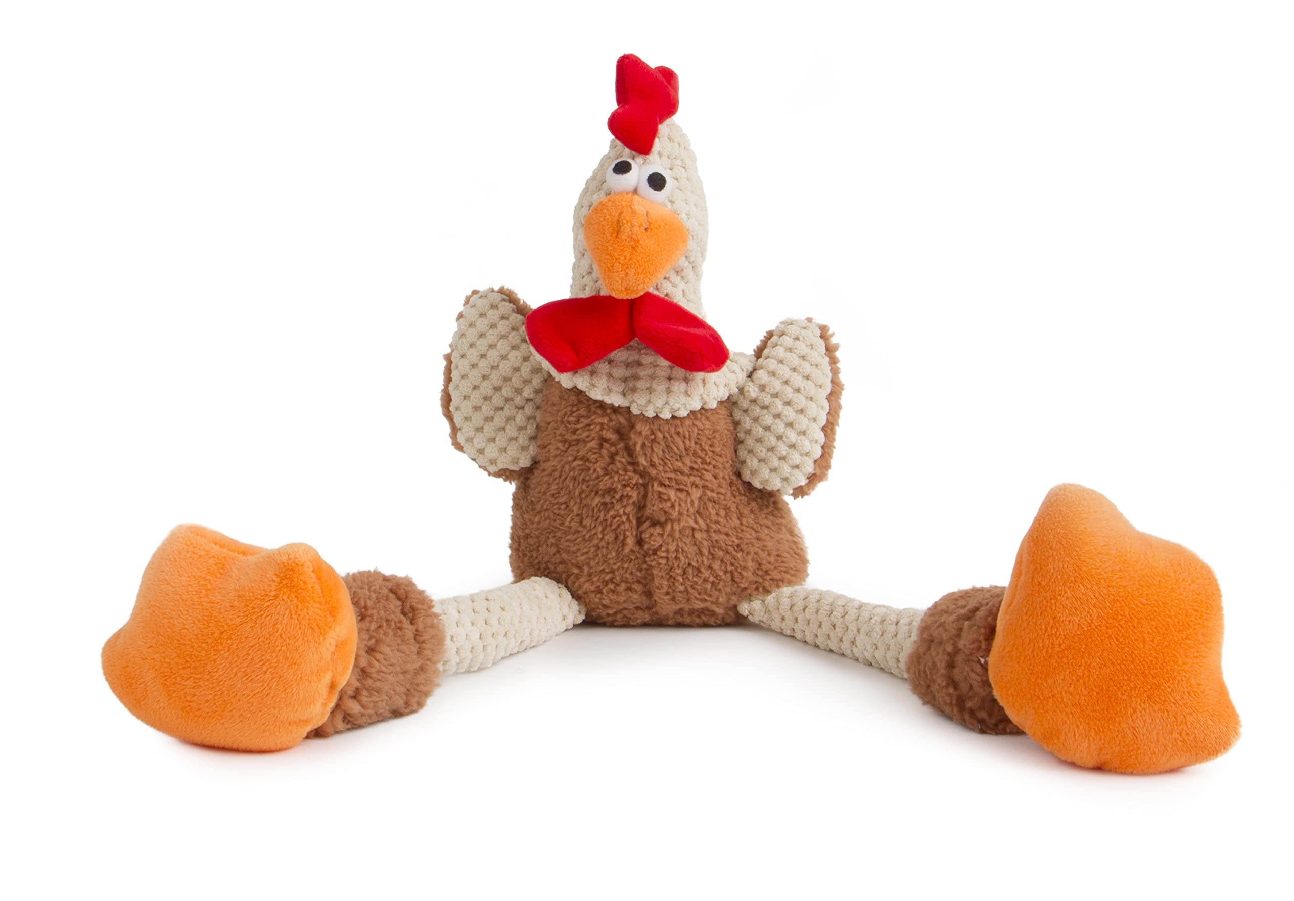 Godog Checkers Skinny Rooster Squeaky Plush Dog Toy, Chew Guard Technology - Brown, Large