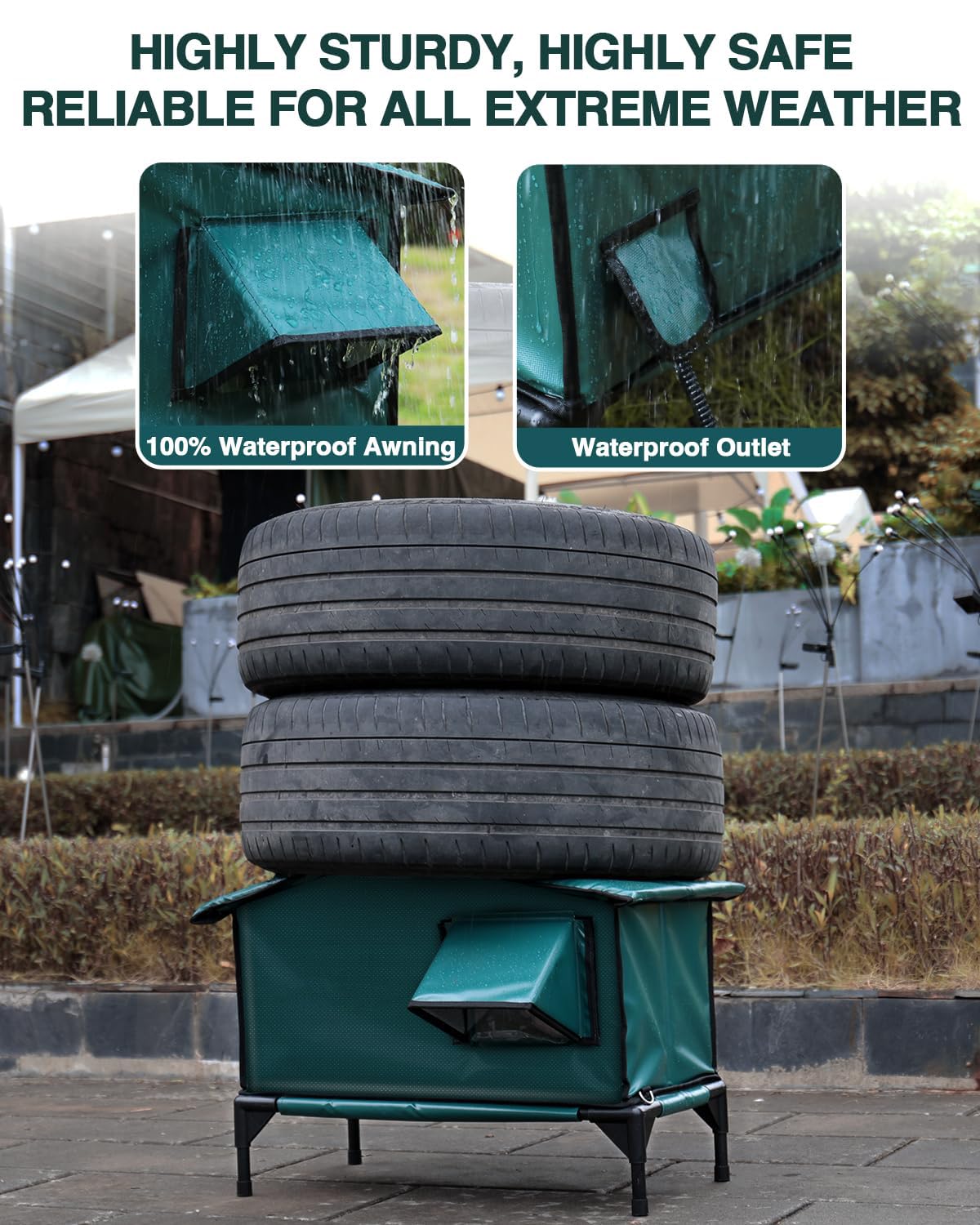 Highly Sturdy Heated Cat House For Outside Cats In Winter, Safe Escape Door, 100% Waterproof Awning, Elevated Feral Cat House Sh