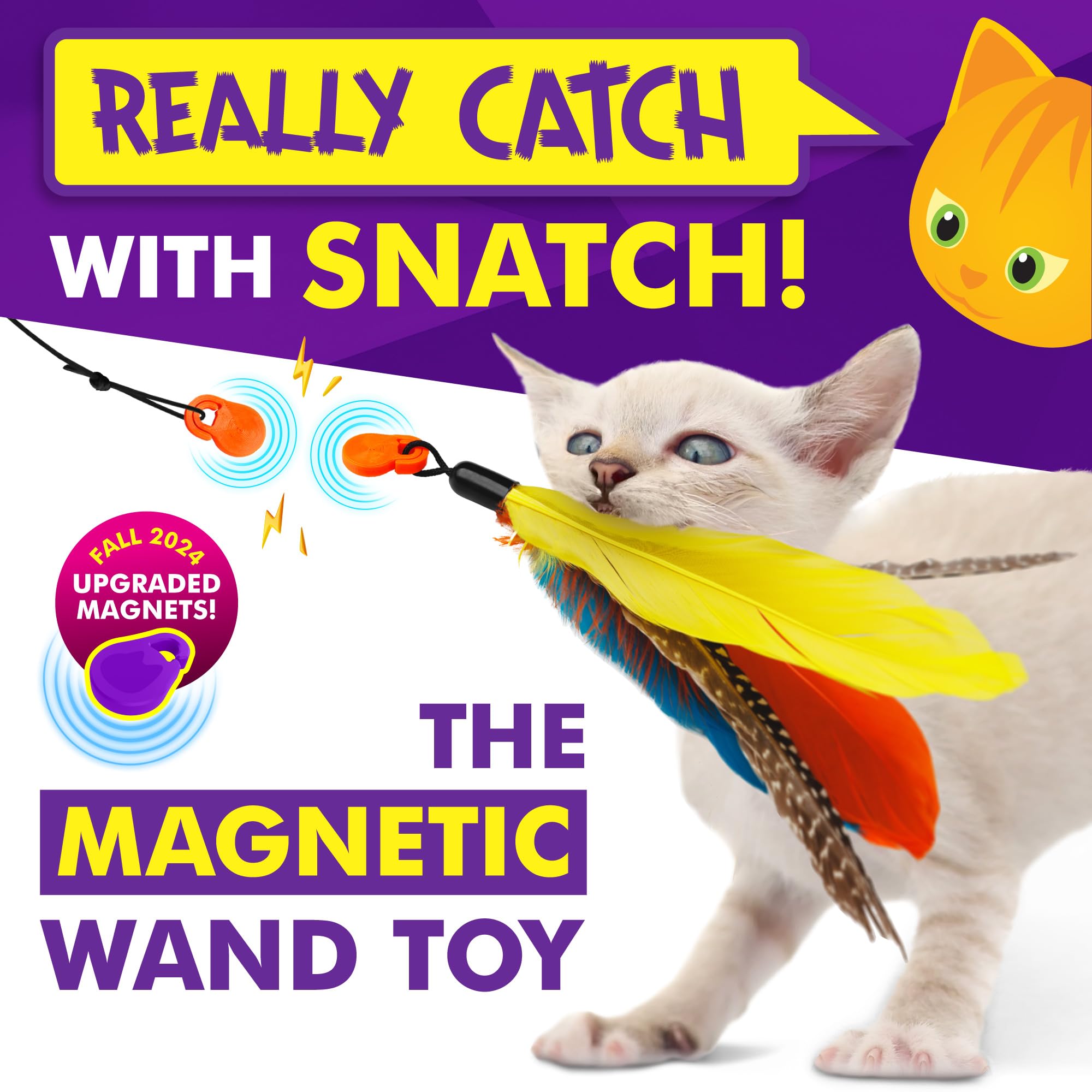 Cat Amazing Snatch Pack - 5 Magnetic Attachments For The Snatch Magnetic Wand Toy - Catnip Mouse, Rattle Snake, Crinkle Fish, Sc