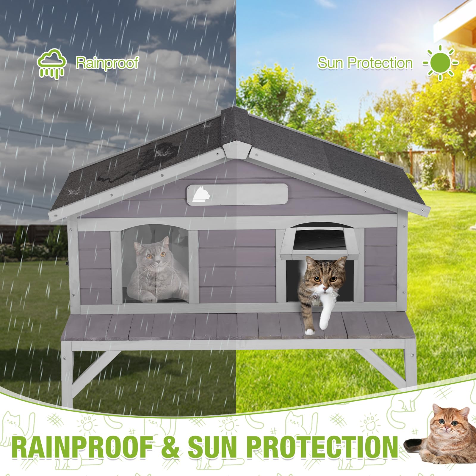 Gutinneen Outdoor Cat House Weatherproof Large Cat Shelter With 100% Insulated Liner For Multiple Cats, Cat Condos For Indoor Ca