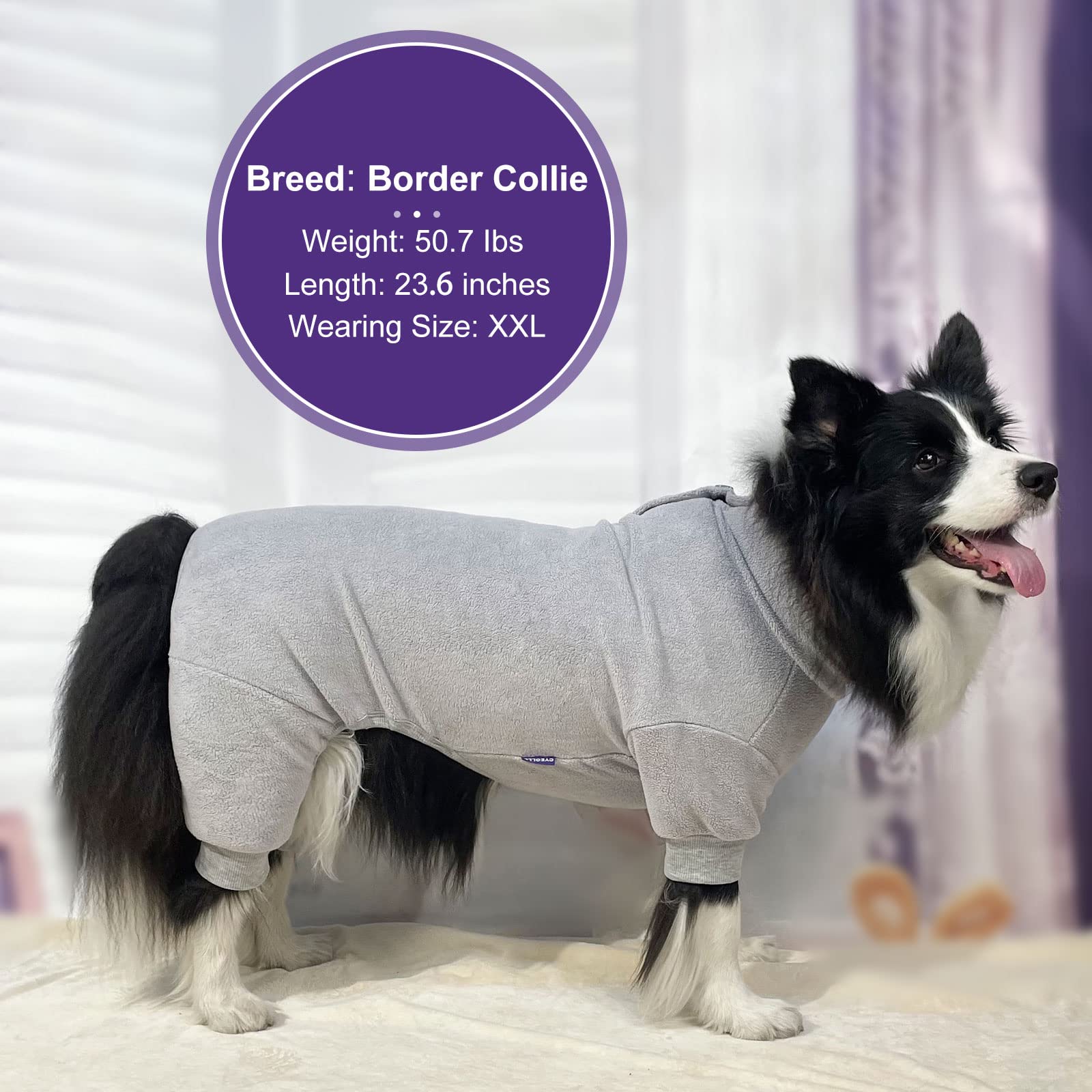 Cyeollo Dog Pajamas Turtleneck Thermal Dog Pjs Fleece Stretchy Jumpsuit Warm Dog Clothes Doggie Medium Dog Pajamas Outfits For Winter Color Grey