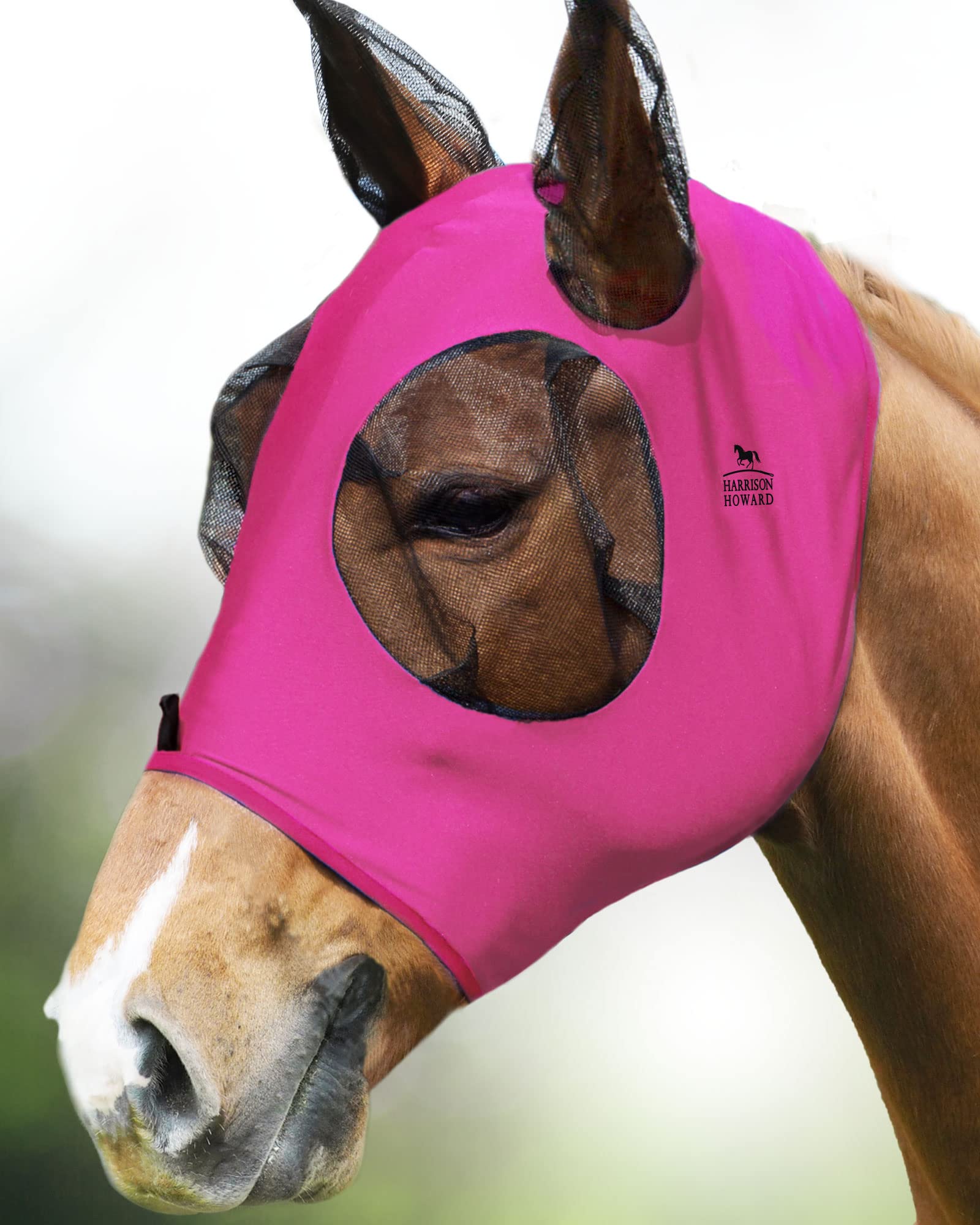 Harrison Howard Super Comfort Stretchy Fly Mask Large Eye Space with UV Protection Soft on Skin with Breathability Rose Pink Ful