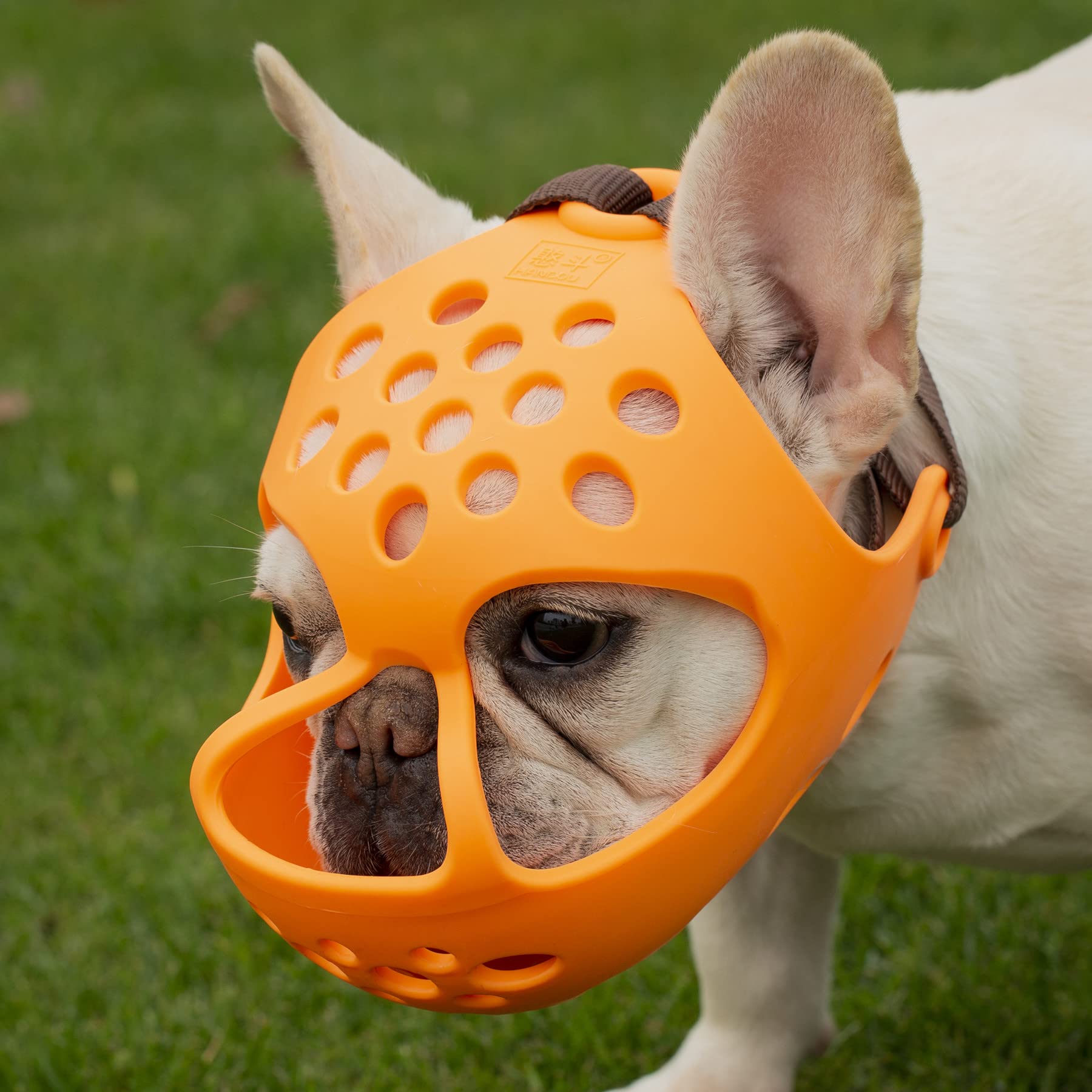 Jyhy Short Snout Dog Muzzles,Soft Silicone Adjustable Breathable Bulldog Muzzle For Biting Chewing Barking Training,Ideal For Flat-Faced Dogs (S, Orange)