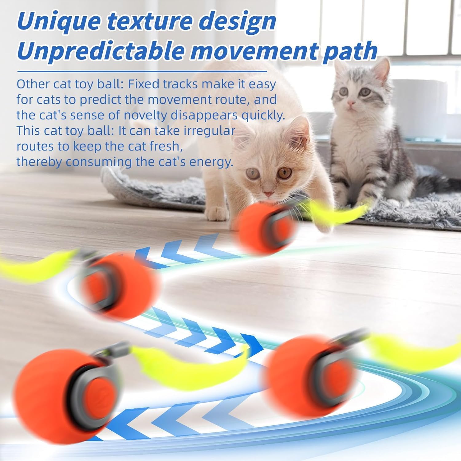 Fxbuaf Speedy Tail 2.0, Automatic Moving Cat Toy Ball With Tail, Smart Interactive Cat Toy Ball, Two Speed Adjustment(Orange + B